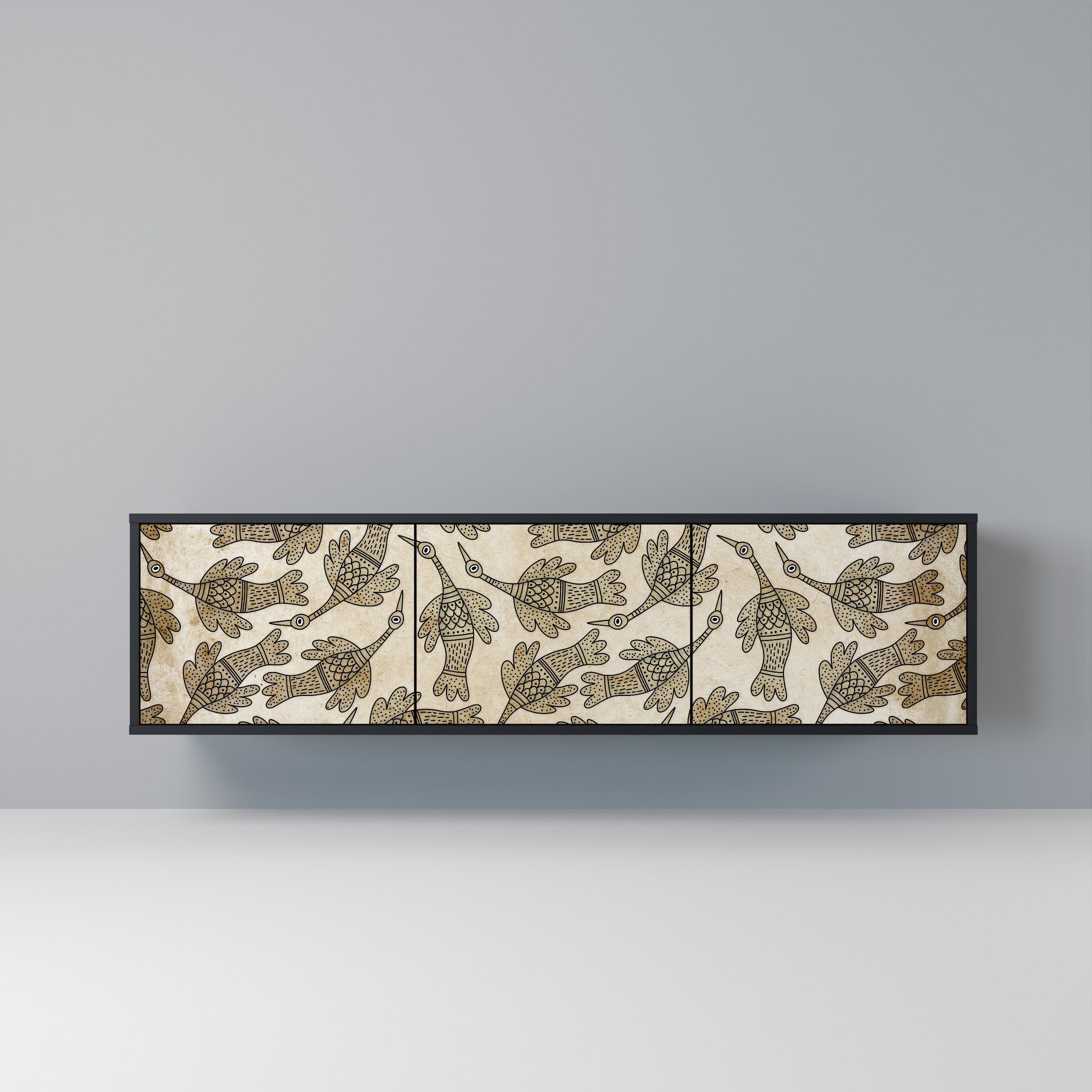 ALMONDINE SONGBIRD 3-Door TV Stand in Black Finish