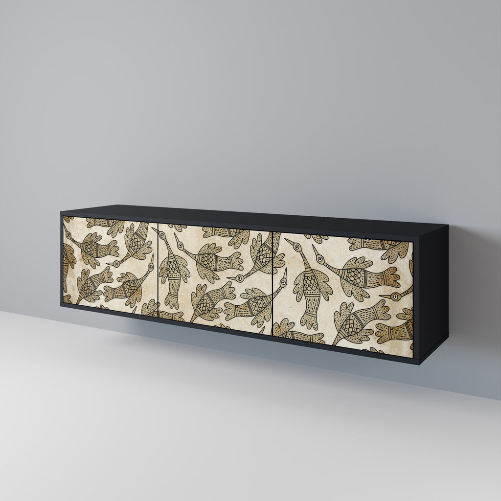 ALMONDINE SONGBIRD Móvel de TV com 3 Portas em Acabamento Preto