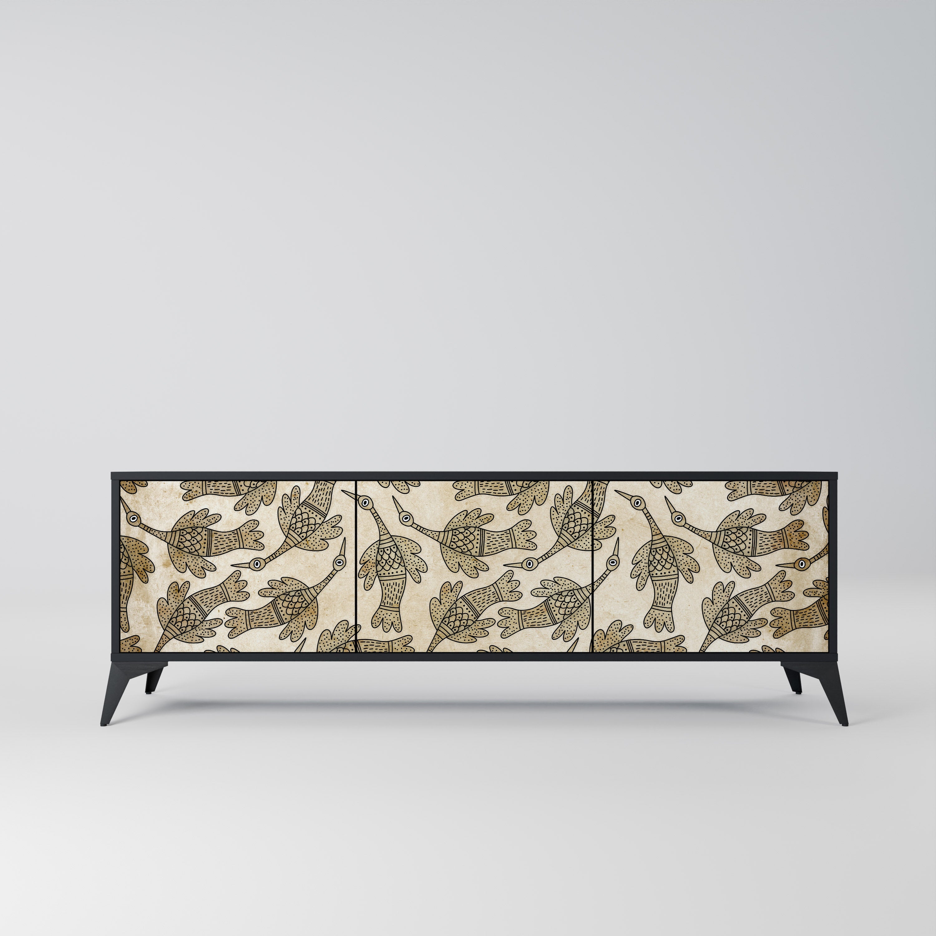 ALMONDINE SONGBIRD 3-Door TV Stand in Black Finish