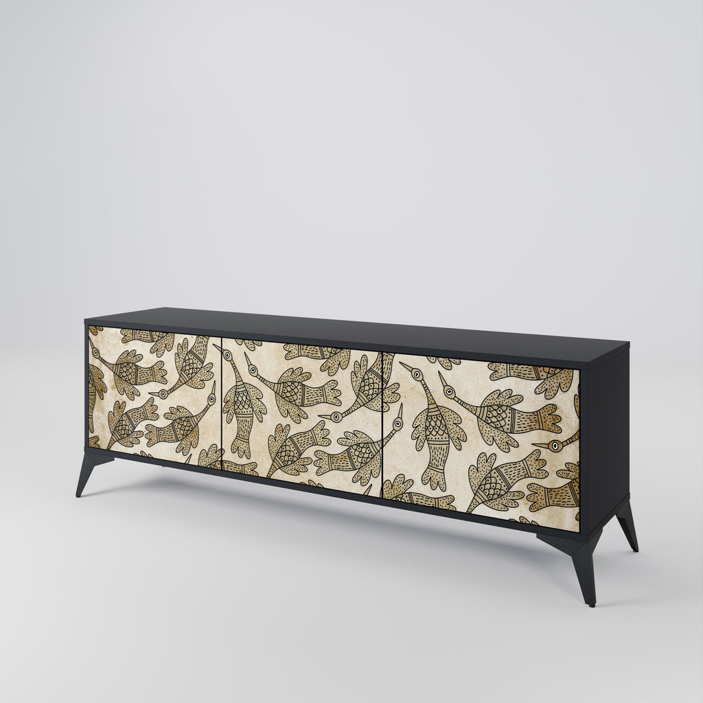 ALMONDINE SONGBIRD Móvel de TV com 3 Portas em Acabamento Preto