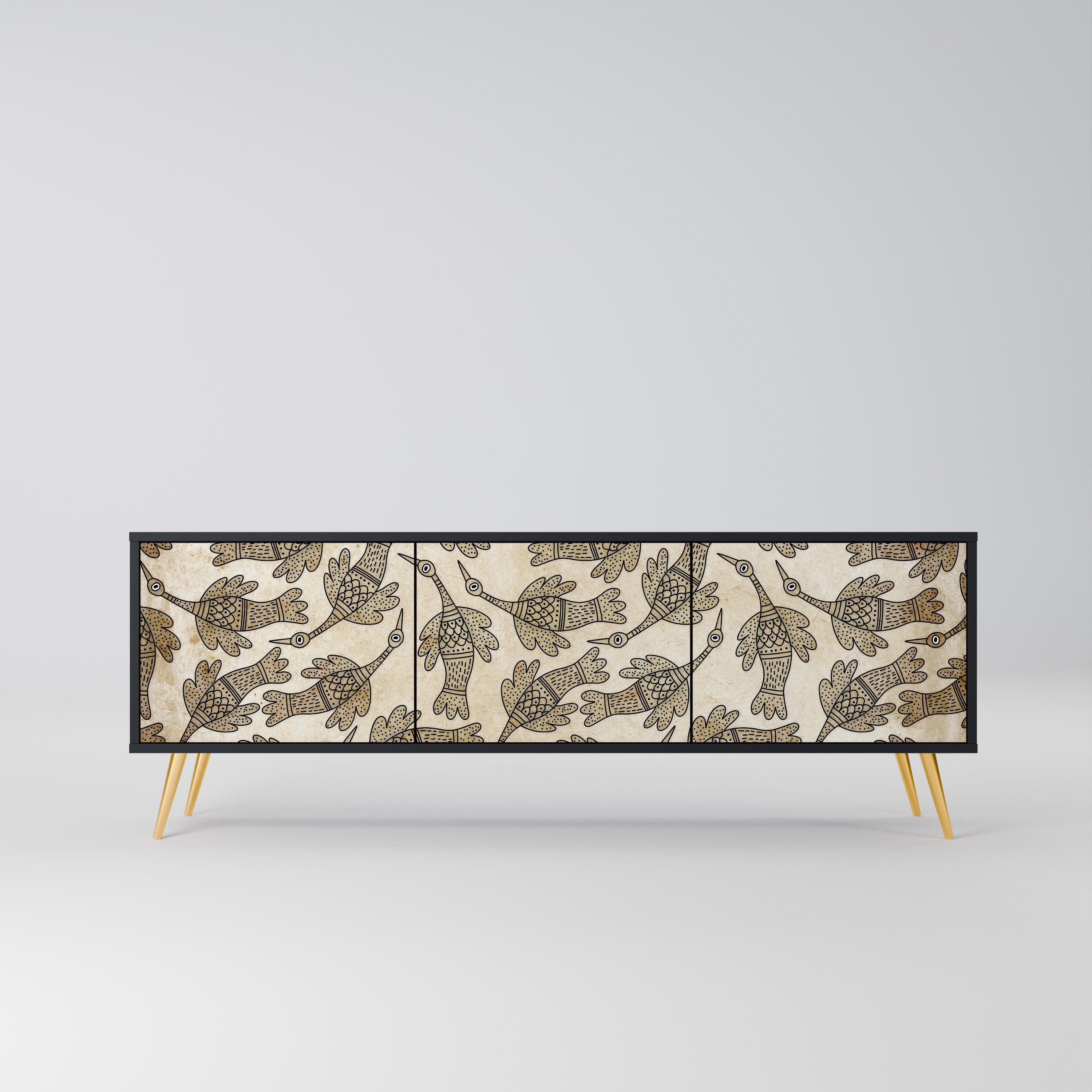 ALMONDINE SONGBIRD 3-Door TV Stand in Black Finish