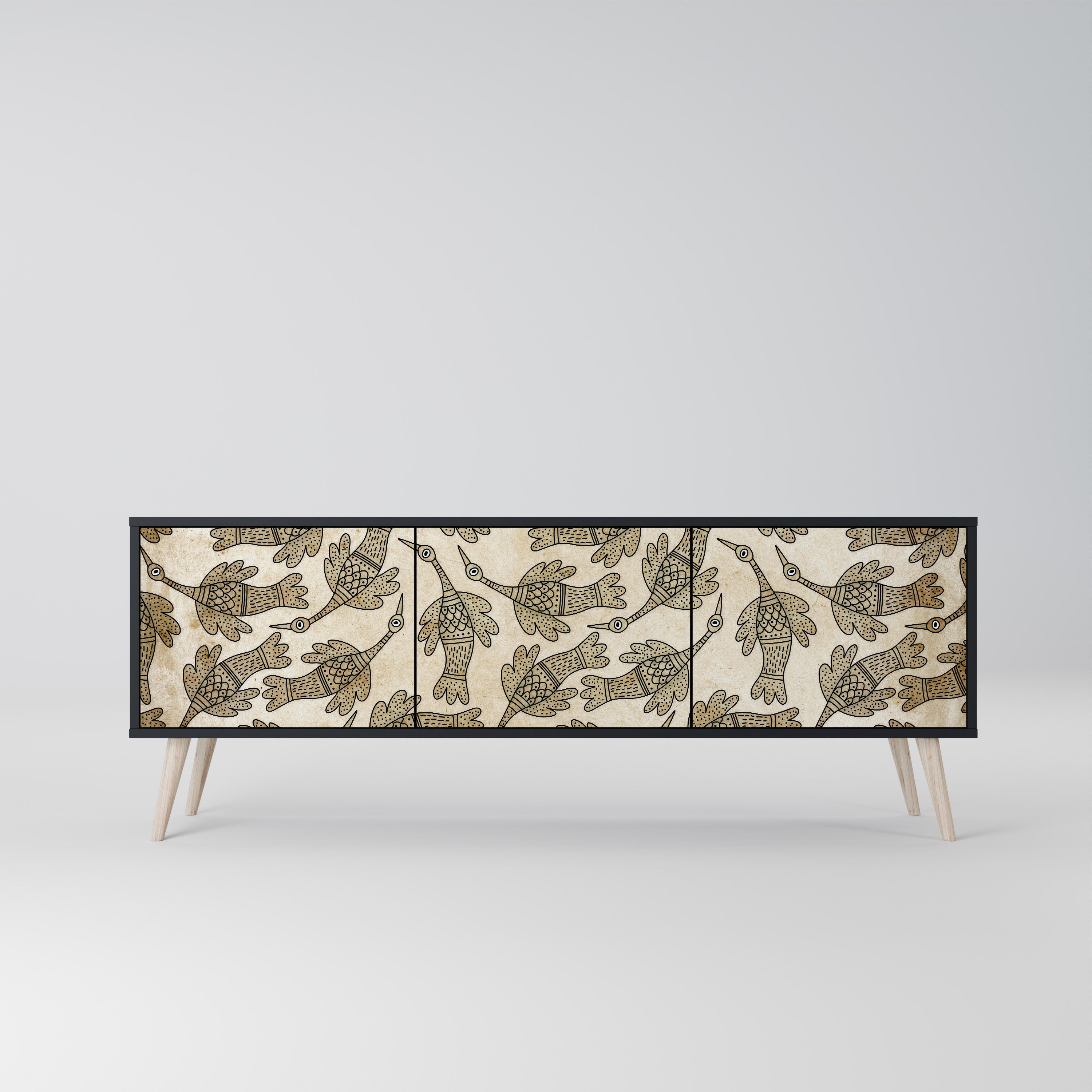 ALMONDINE SONGBIRD 3-Door TV Stand in Black Finish