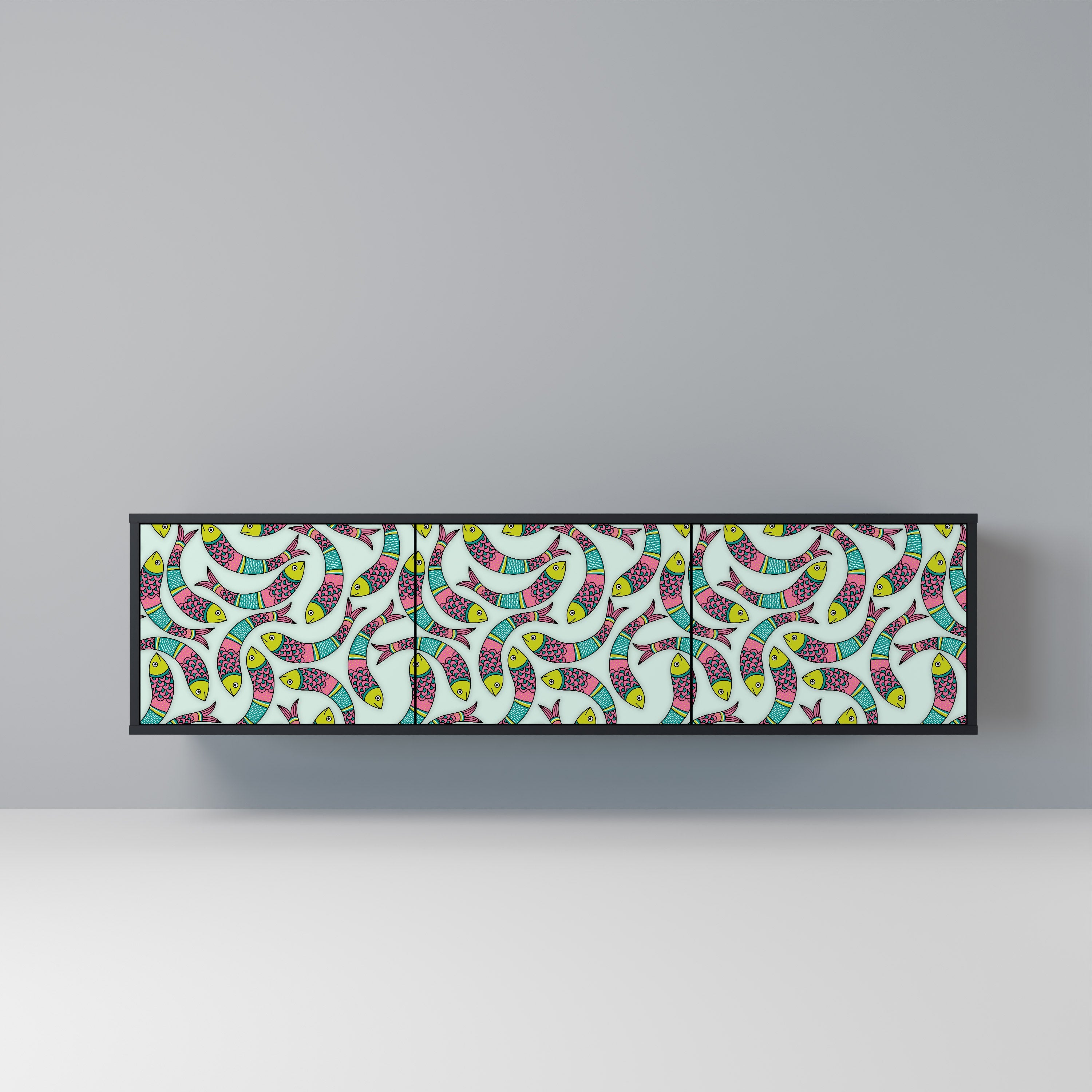 INDIAN FISH 3-Door TV Stand in Black Finish