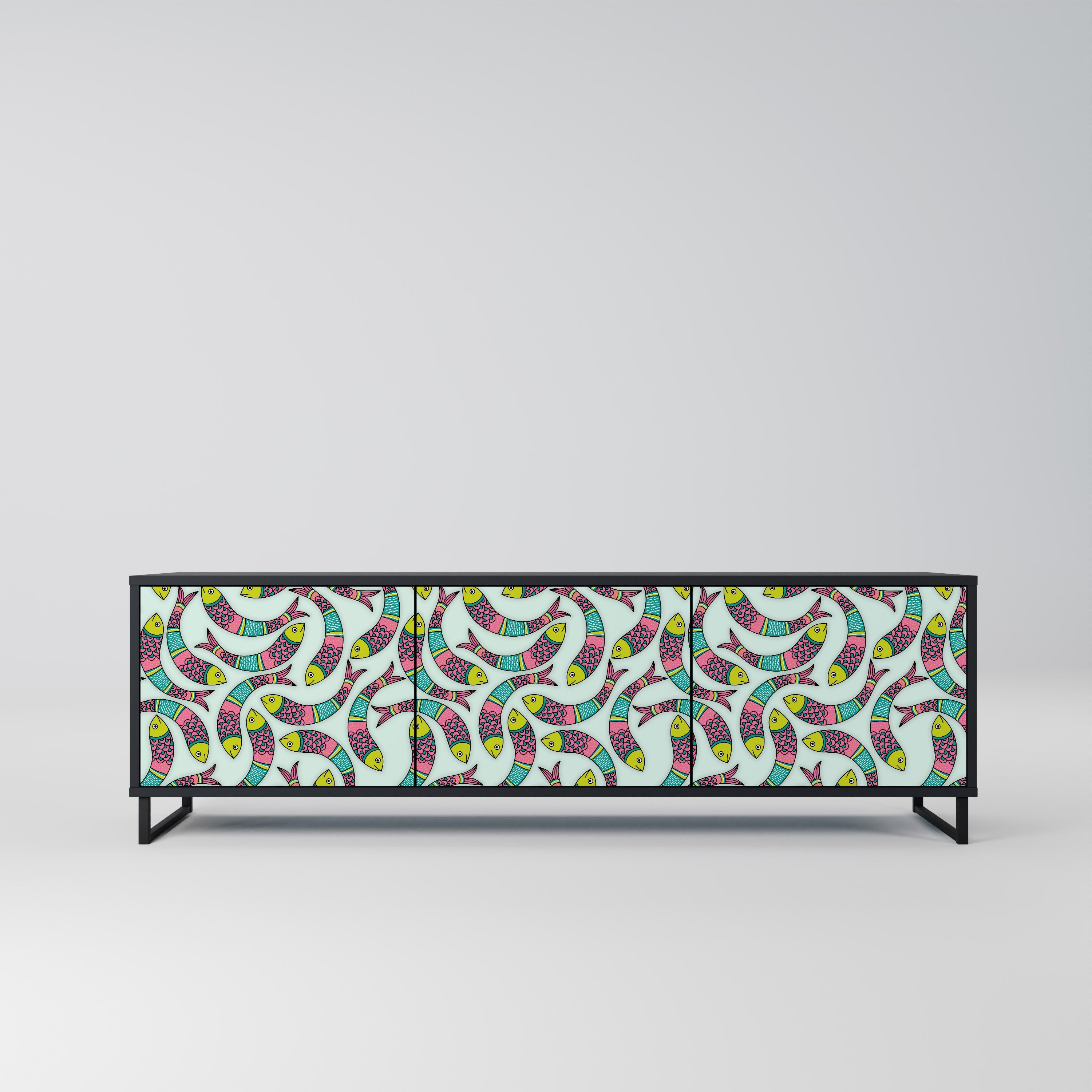 INDIAN FISH 3-Door TV Stand in Black Finish