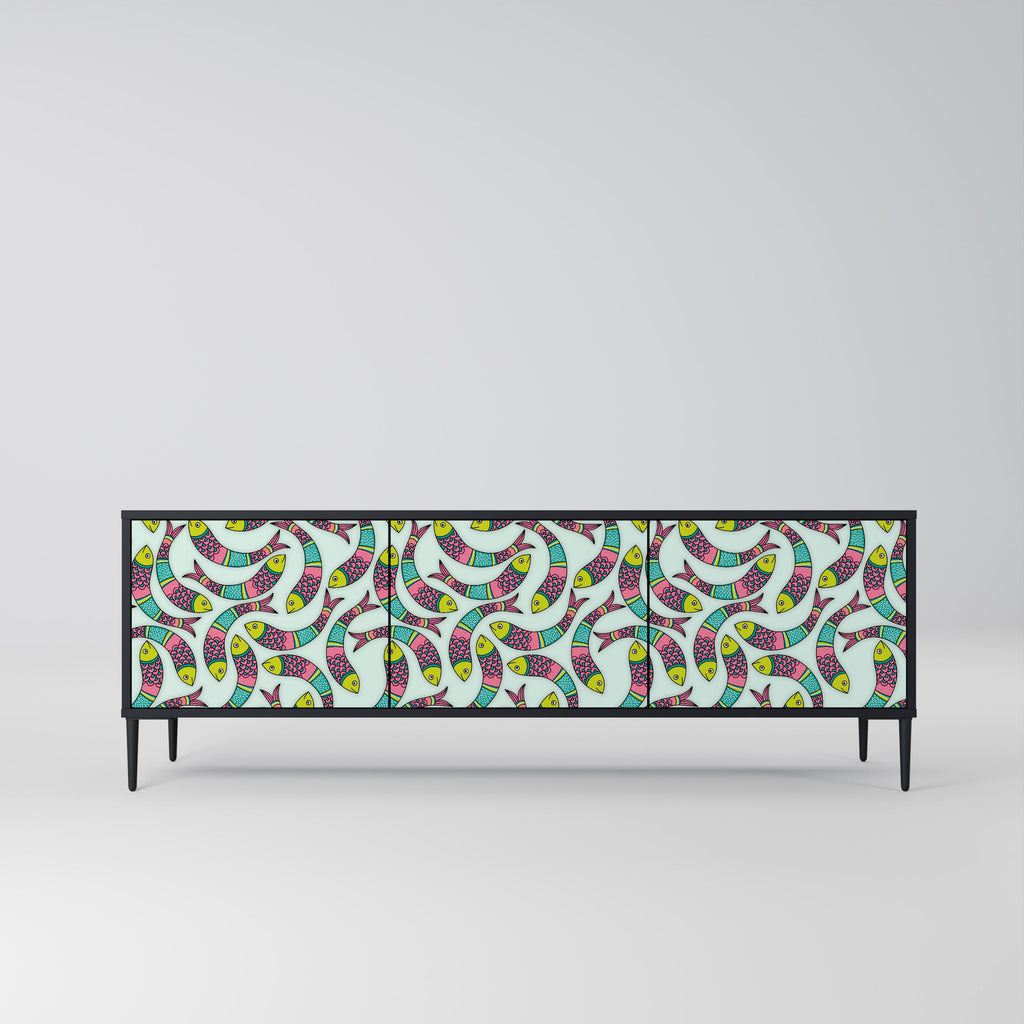 INDIAN FISH 3-Door TV Stand in Black Finish