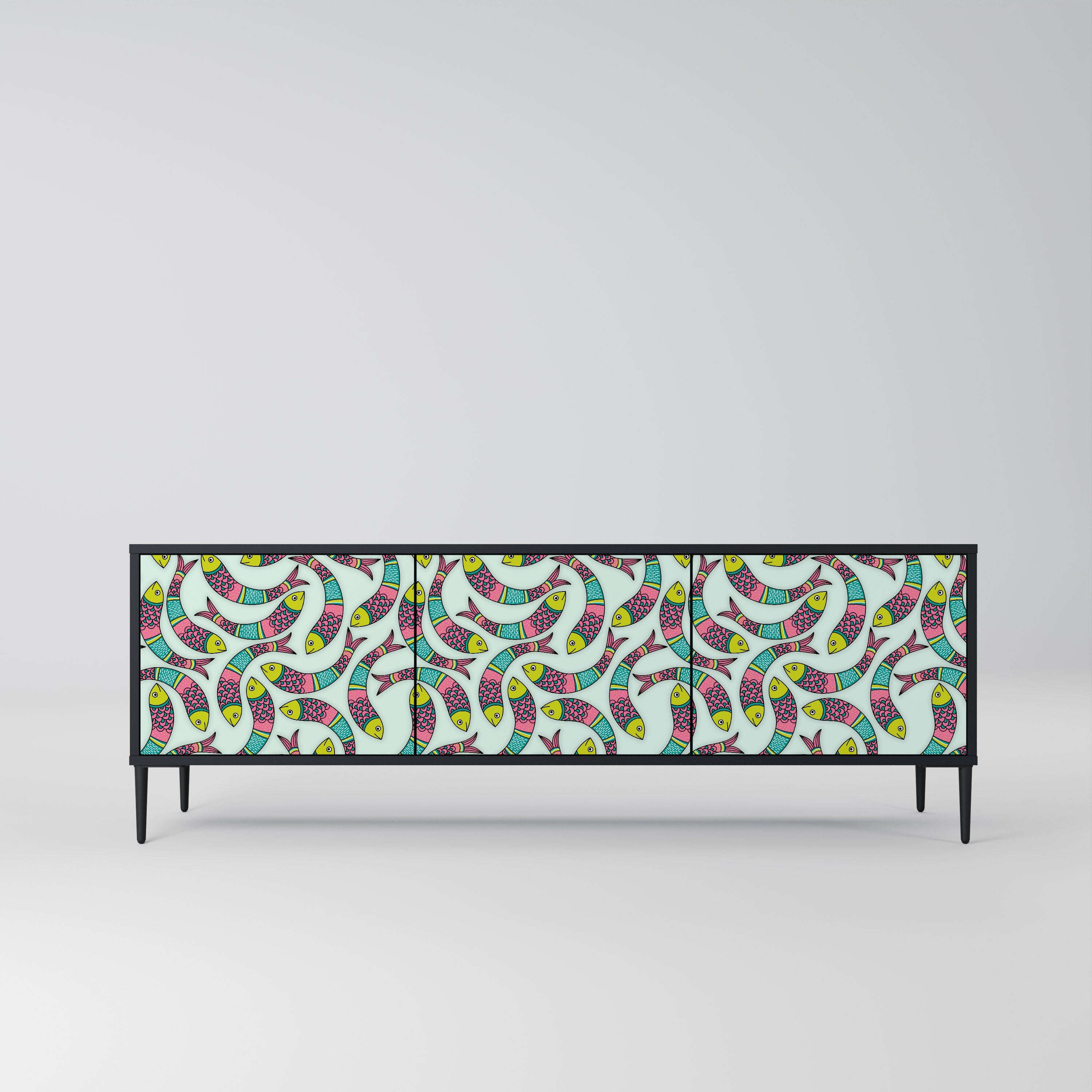 INDIAN FISH 3-Door TV Stand in Black Finish