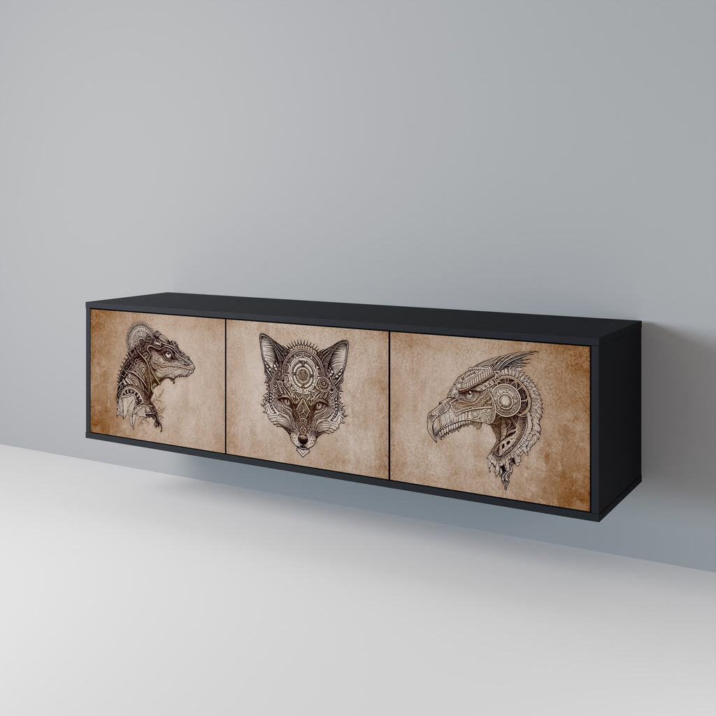 STEAMPUNK CLAN 3-Door TV Stand in Black Finish