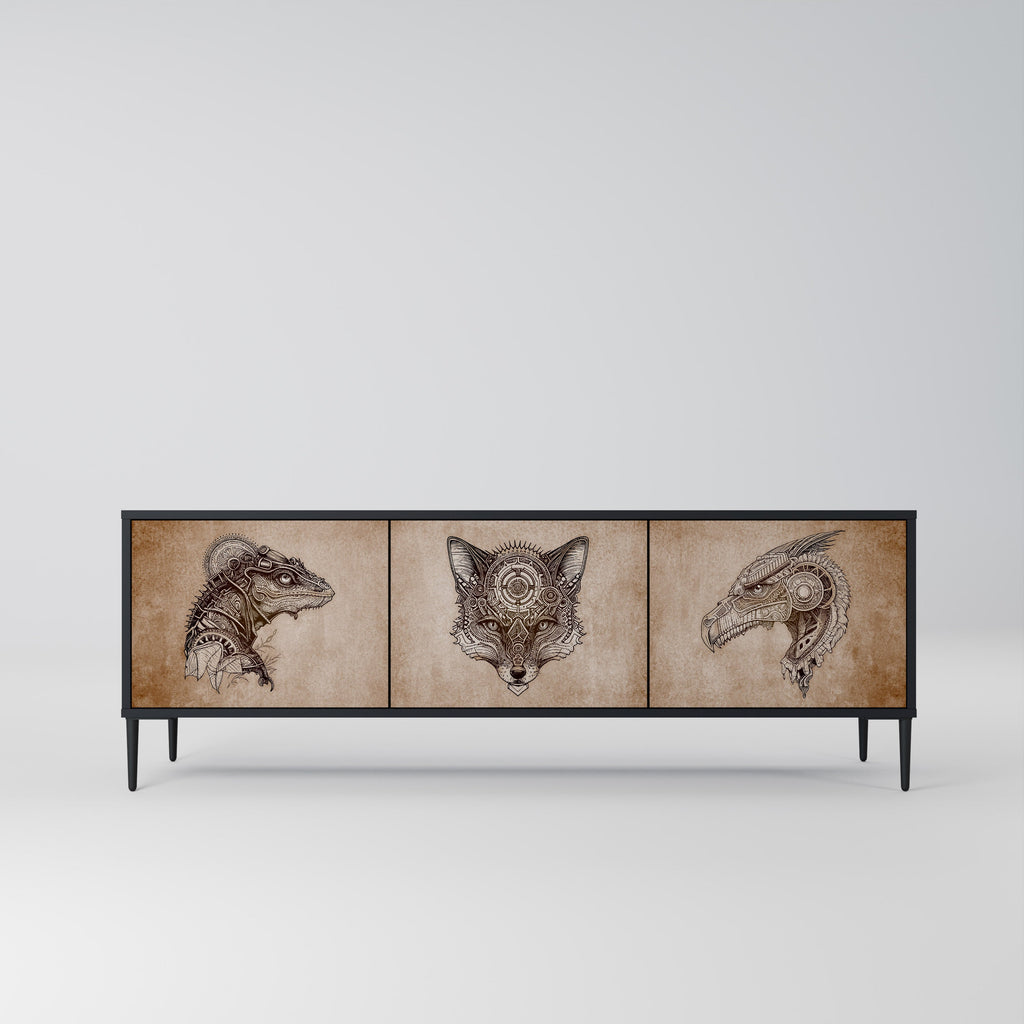 STEAMPUNK CLAN 3-Door TV Stand in Black Finish