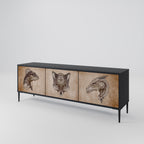 STEAMPUNK CLAN 3-Door TV Stand in Black Finish