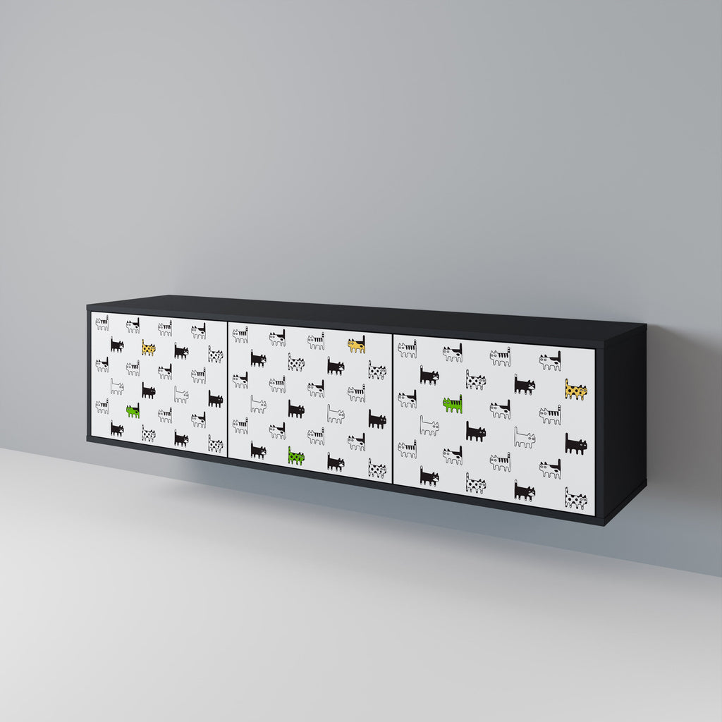 CATS COMPILATION Móvel de TV com 3 Portas em Acabamento Preto