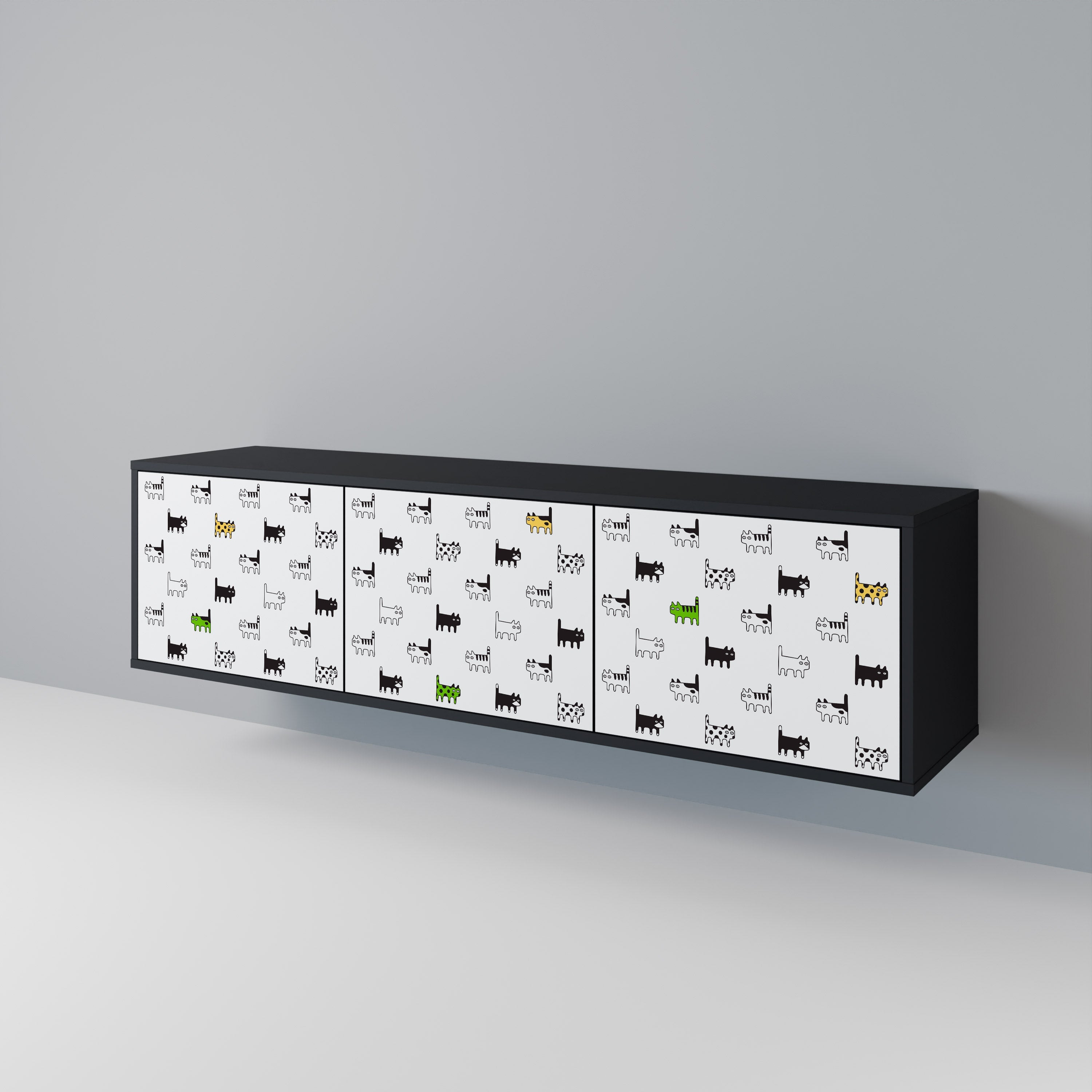 CATS COMPILATION Móvel de TV com 3 Portas em Acabamento Preto
