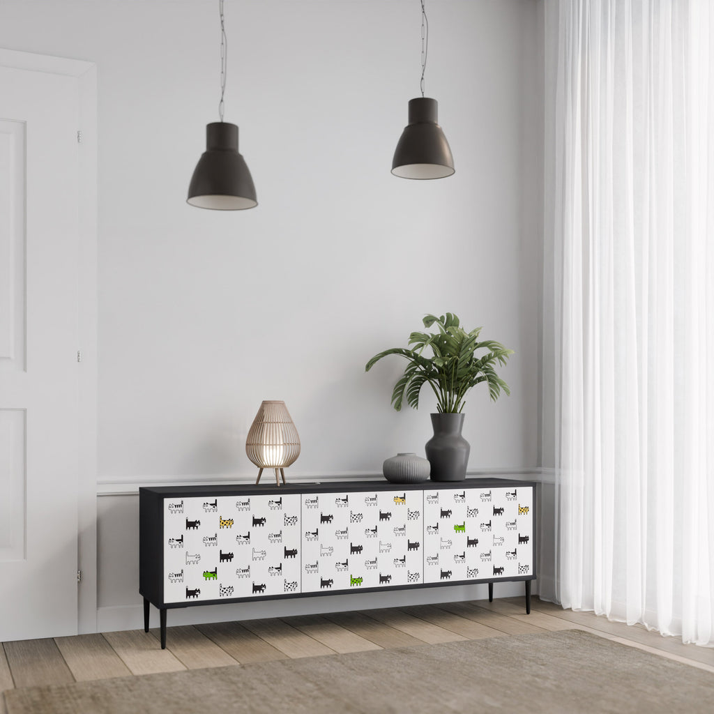 CATS COMPILATION Móvel de TV com 3 Portas em Acabamento Preto