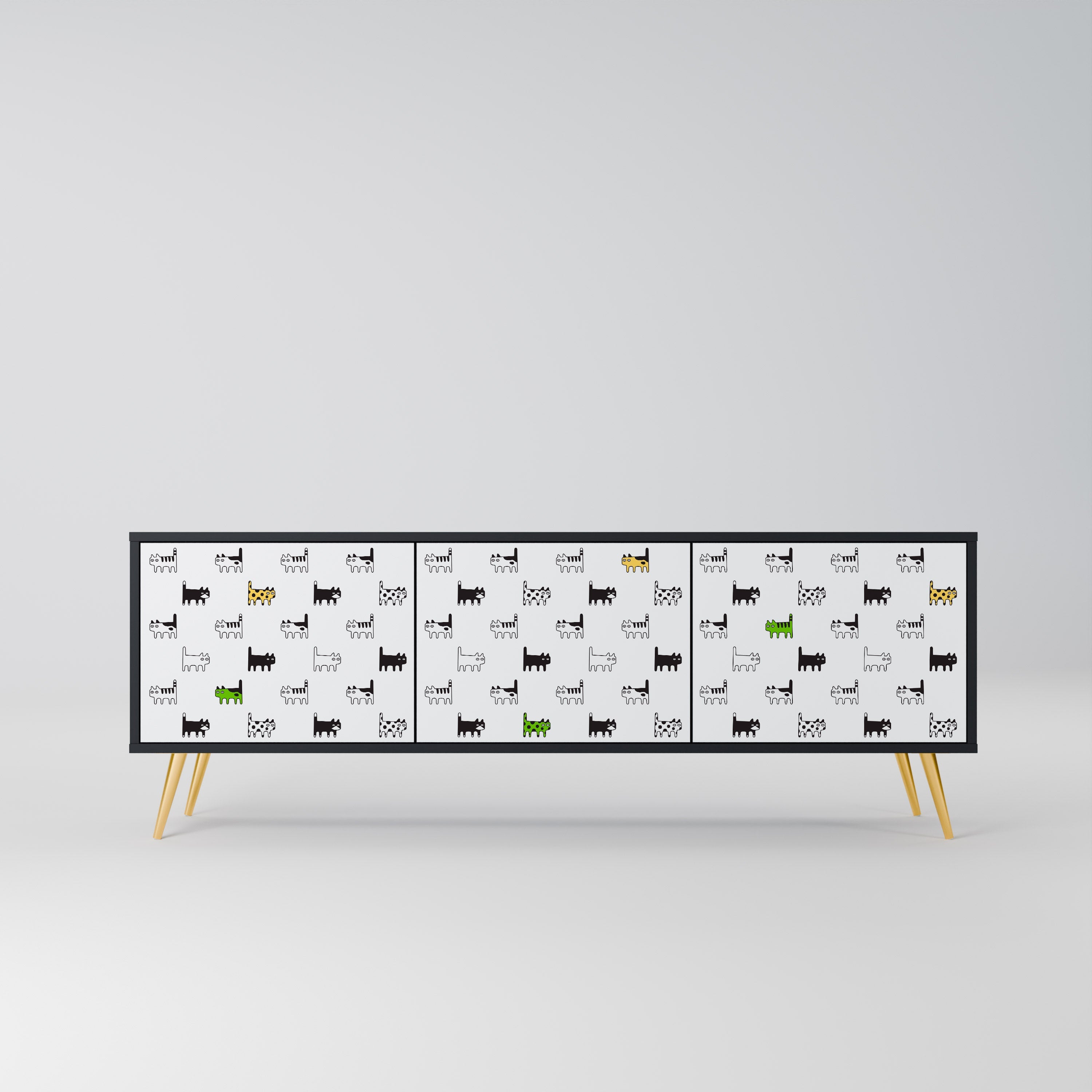 CATS COMPILATION 3-Door TV Stand in Black Finish