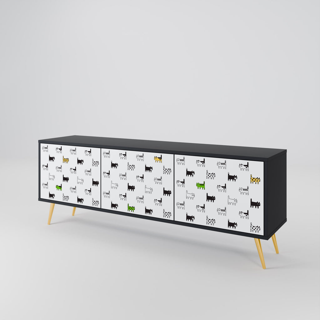 CATS COMPILATION Móvel de TV com 3 Portas em Acabamento Preto