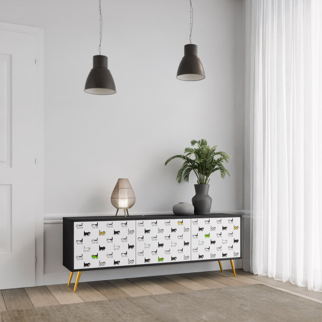 CATS COMPILATION Móvel de TV com 3 Portas em Acabamento Preto