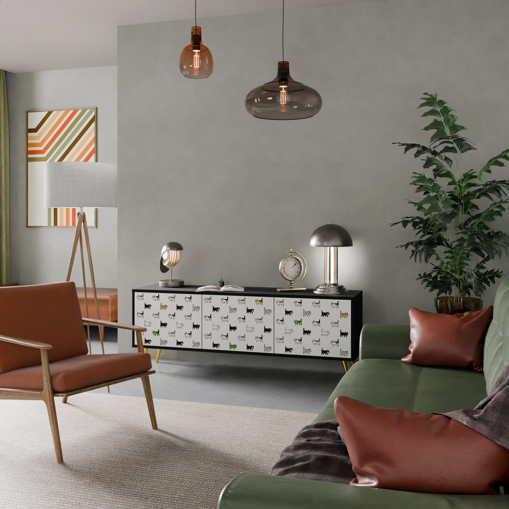 CATS COMPILATION Móvel de TV com 3 Portas em Acabamento Preto