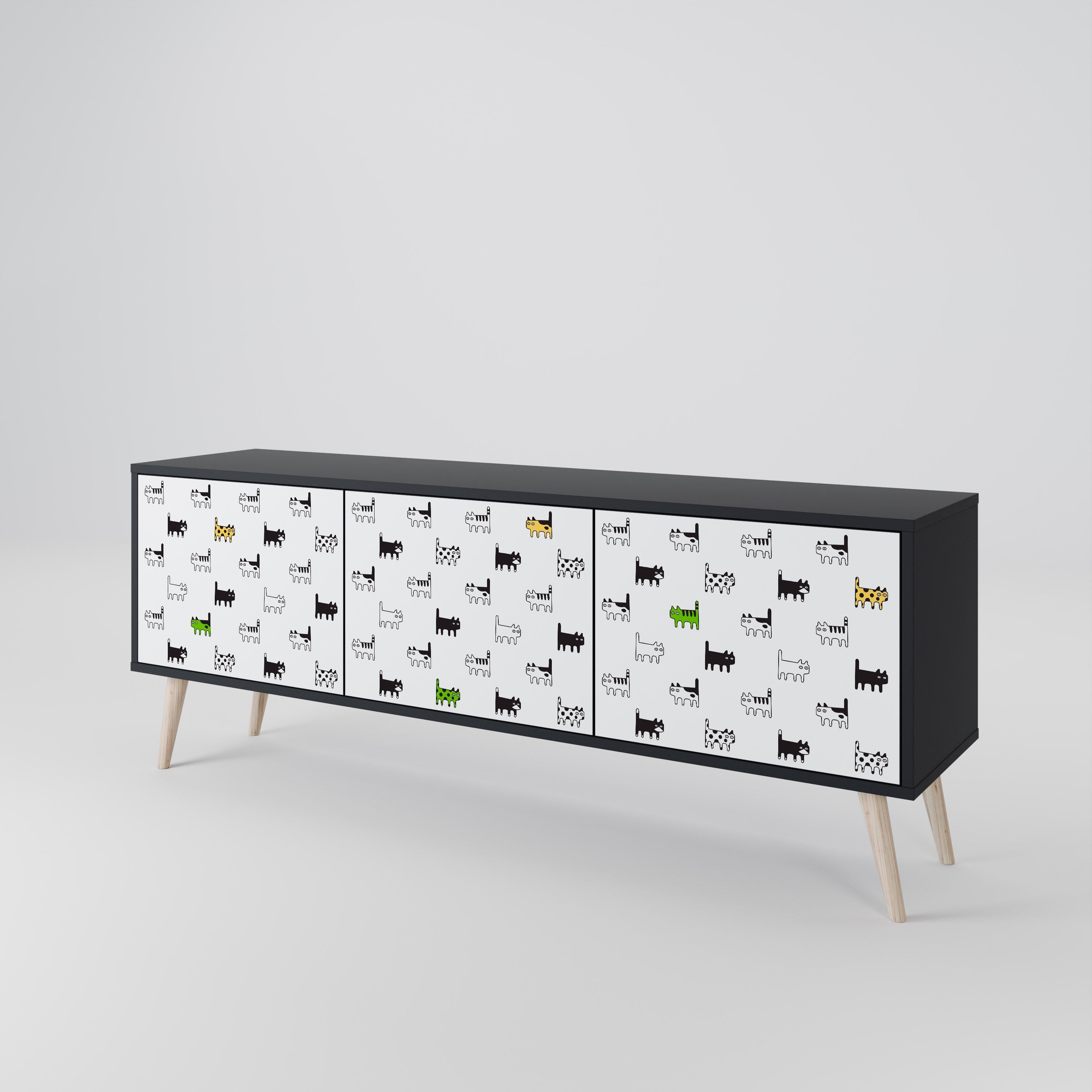 CATS COMPILATION Móvel de TV com 3 Portas em Acabamento Preto