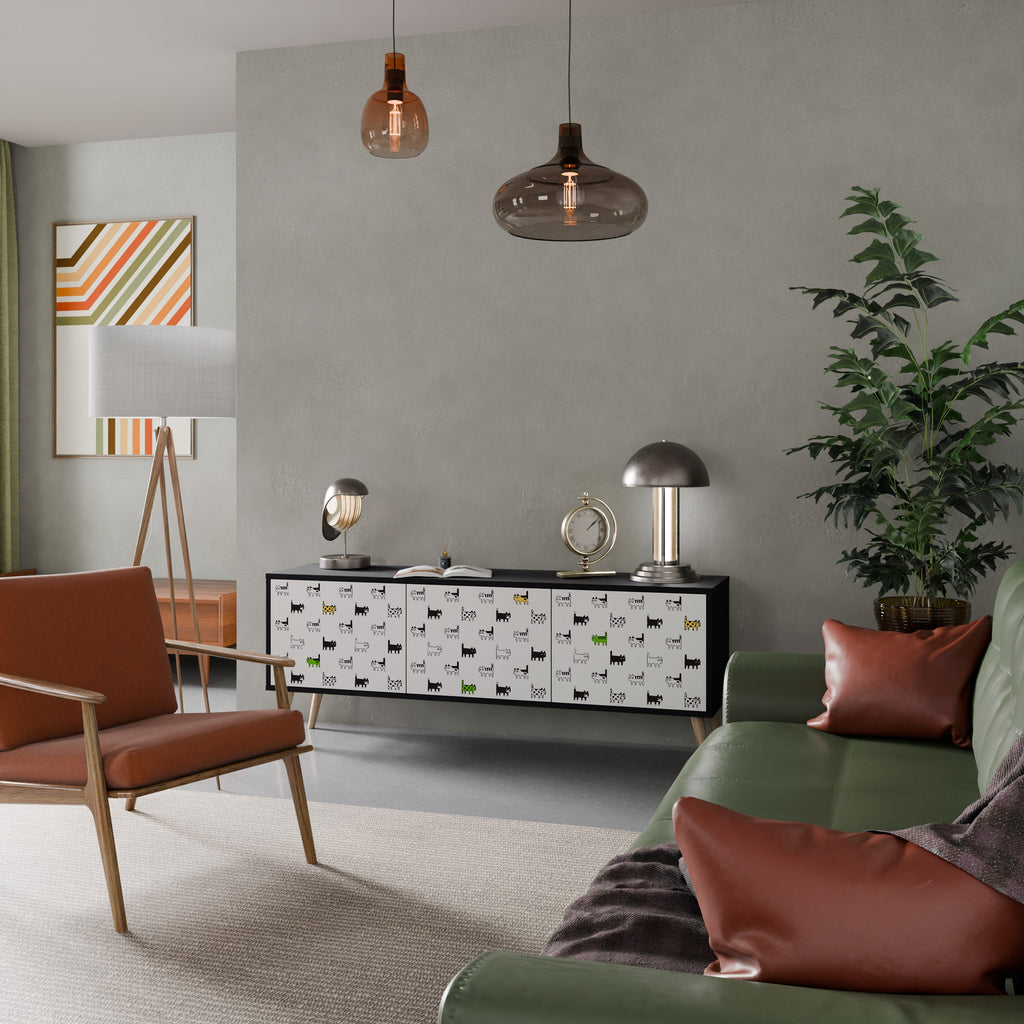 CATS COMPILATION Móvel de TV com 3 Portas em Acabamento Preto