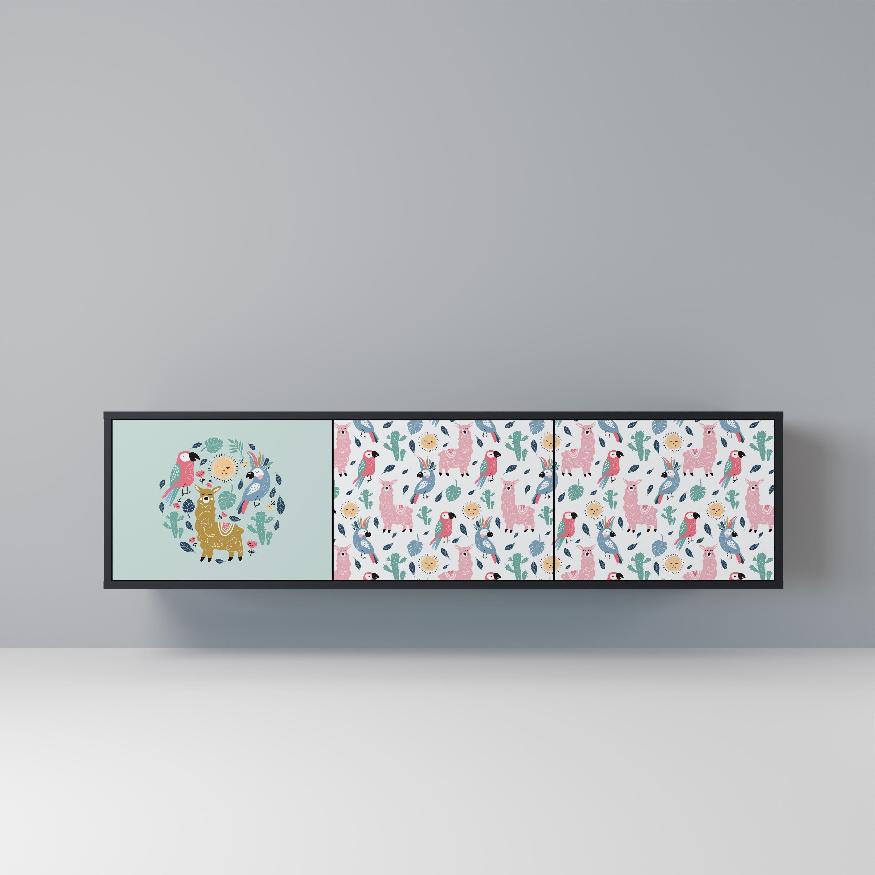 COLORFUL ALPACAS 3-Door TV Stand in Black Finish