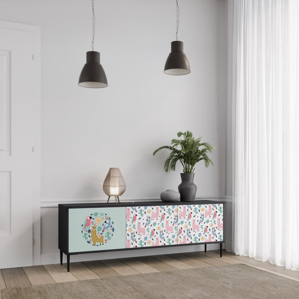 COLORFUL ALPACAS Móvel de TV com 3 Portas em Acabamento Preto