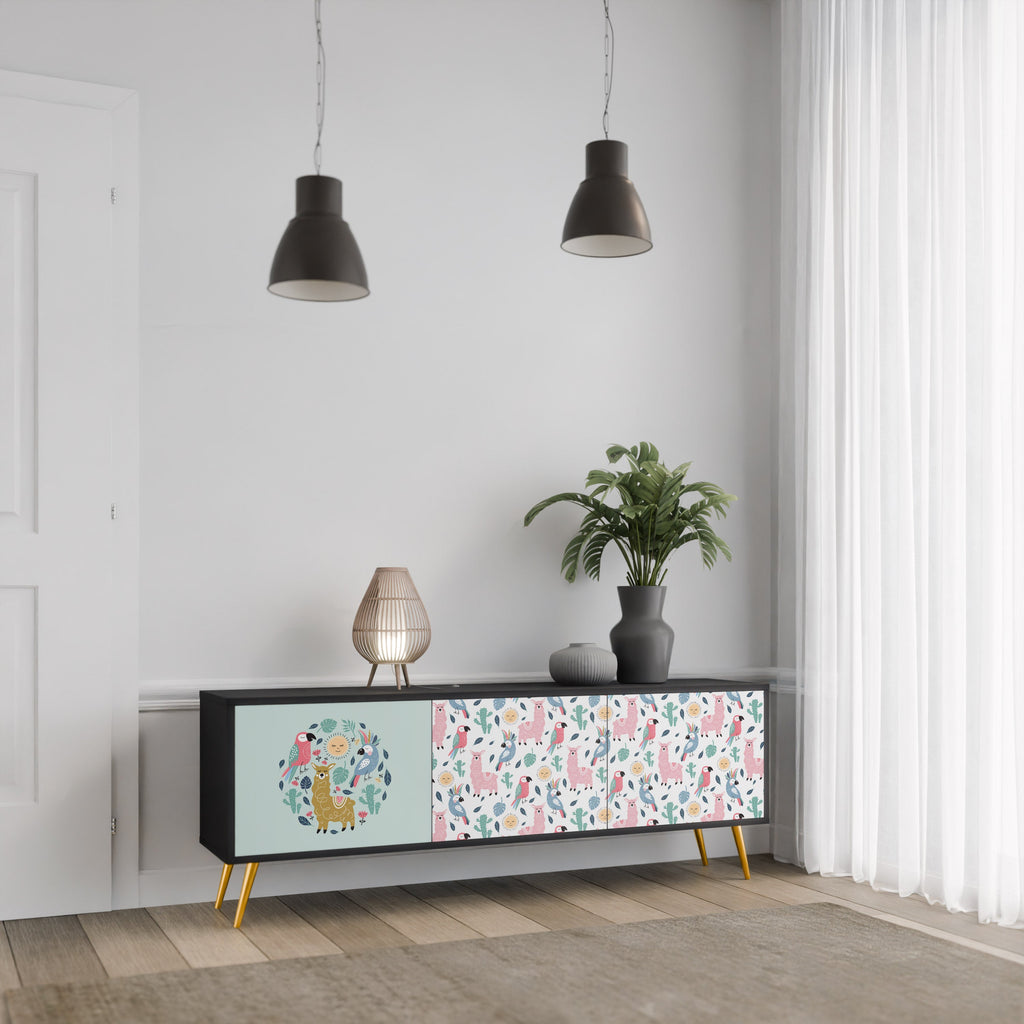 COLORFUL ALPACAS Móvel de TV com 3 Portas em Acabamento Preto