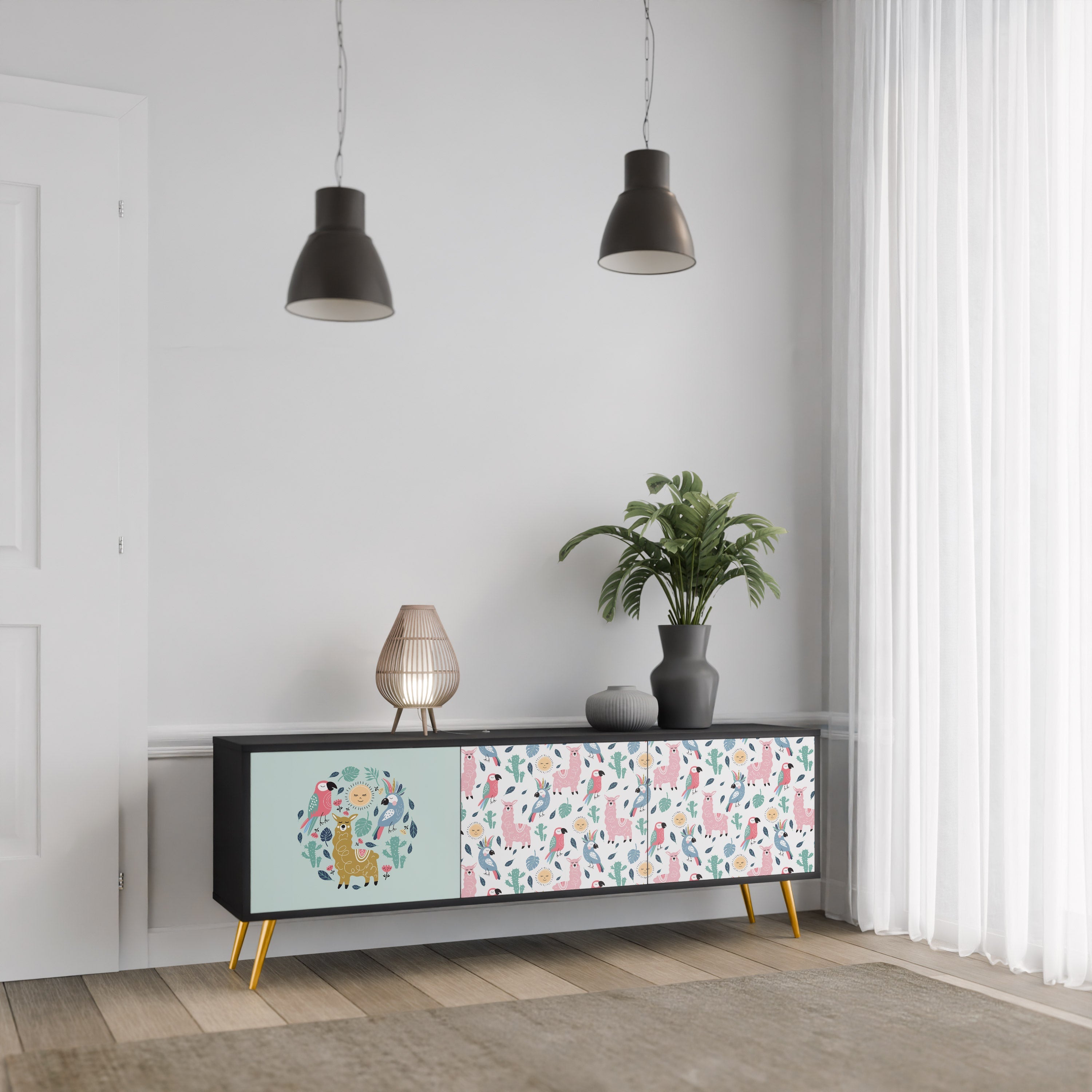 COLORFUL ALPACAS Móvel de TV com 3 Portas em Acabamento Preto