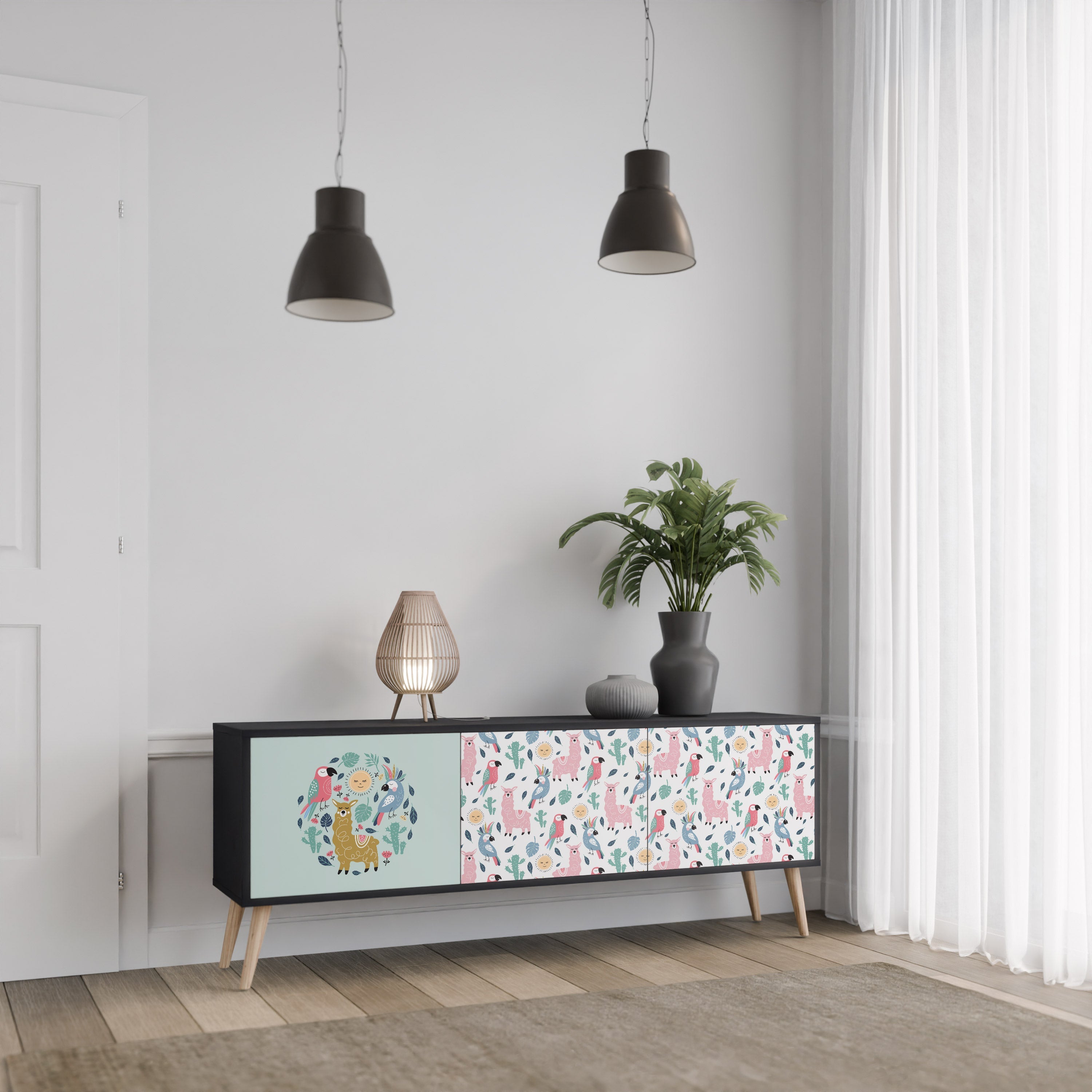 COLORFUL ALPACAS Móvel de TV com 3 Portas em Acabamento Preto