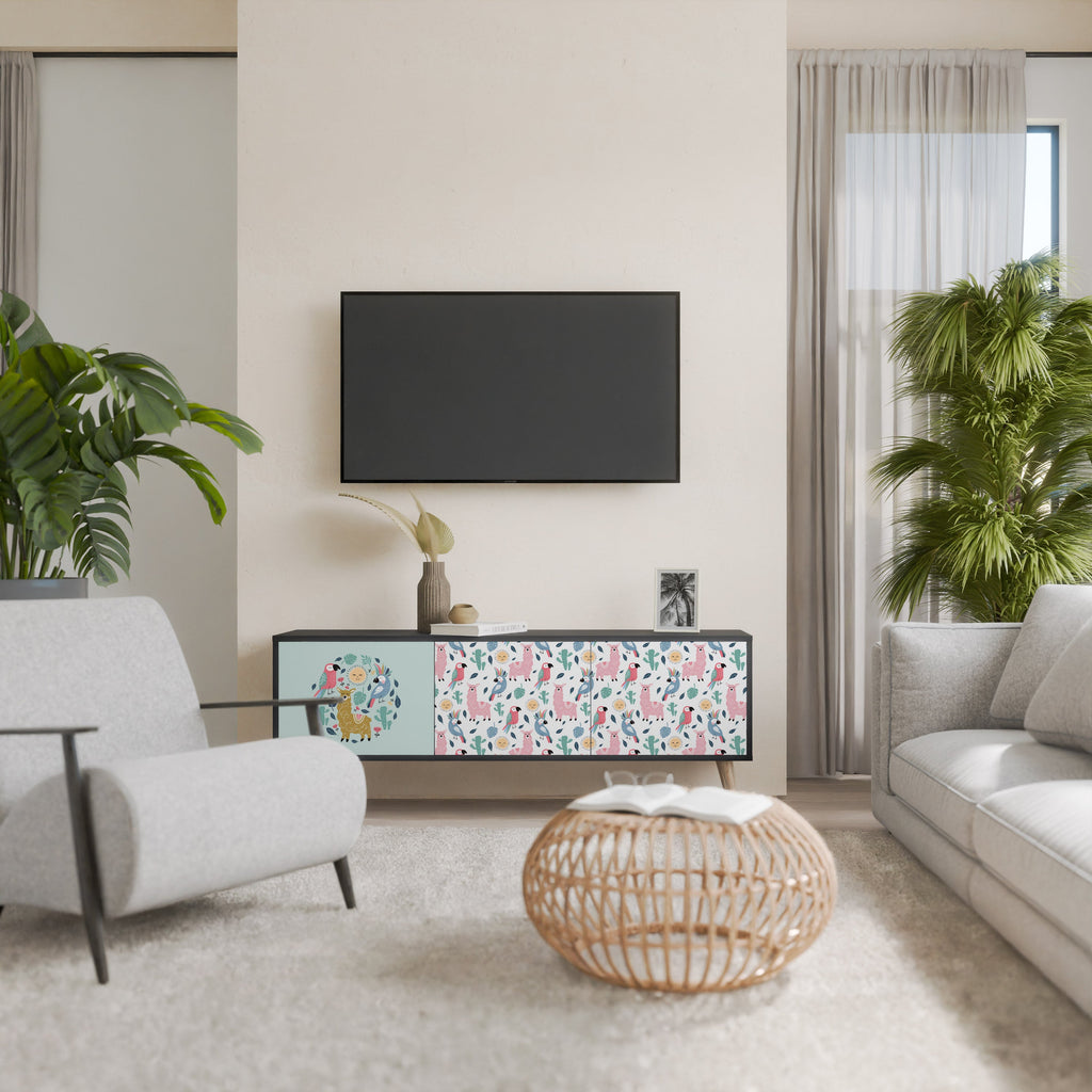 COLORFUL ALPACAS Móvel de TV com 3 Portas em Acabamento Preto