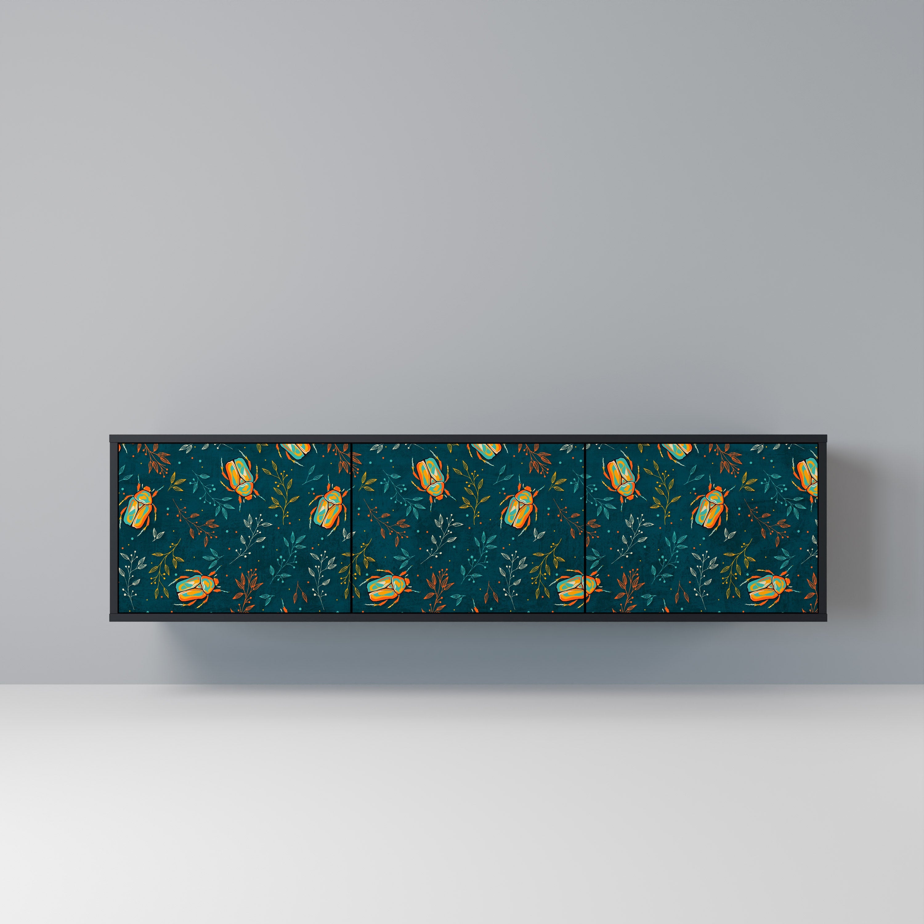 AUTUMN INSECTS 3-Door TV Stand in Black Finish