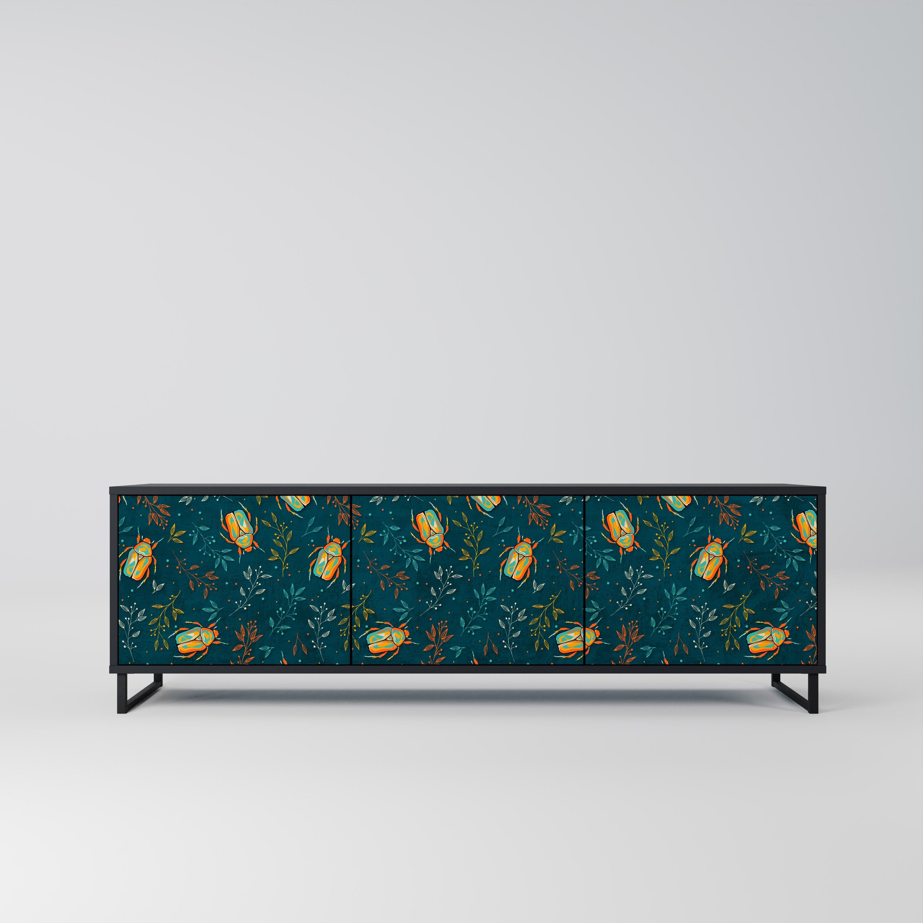 AUTUMN INSECTS 3-Door TV Stand in Black Finish