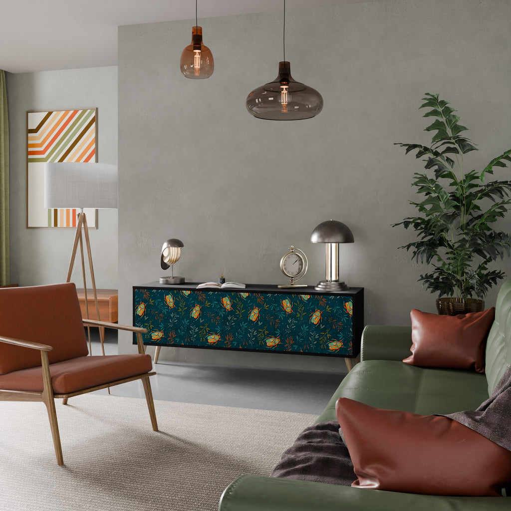 AUTUMN INSECTS Móvel de TV com 3 Portas em Acabamento Preto