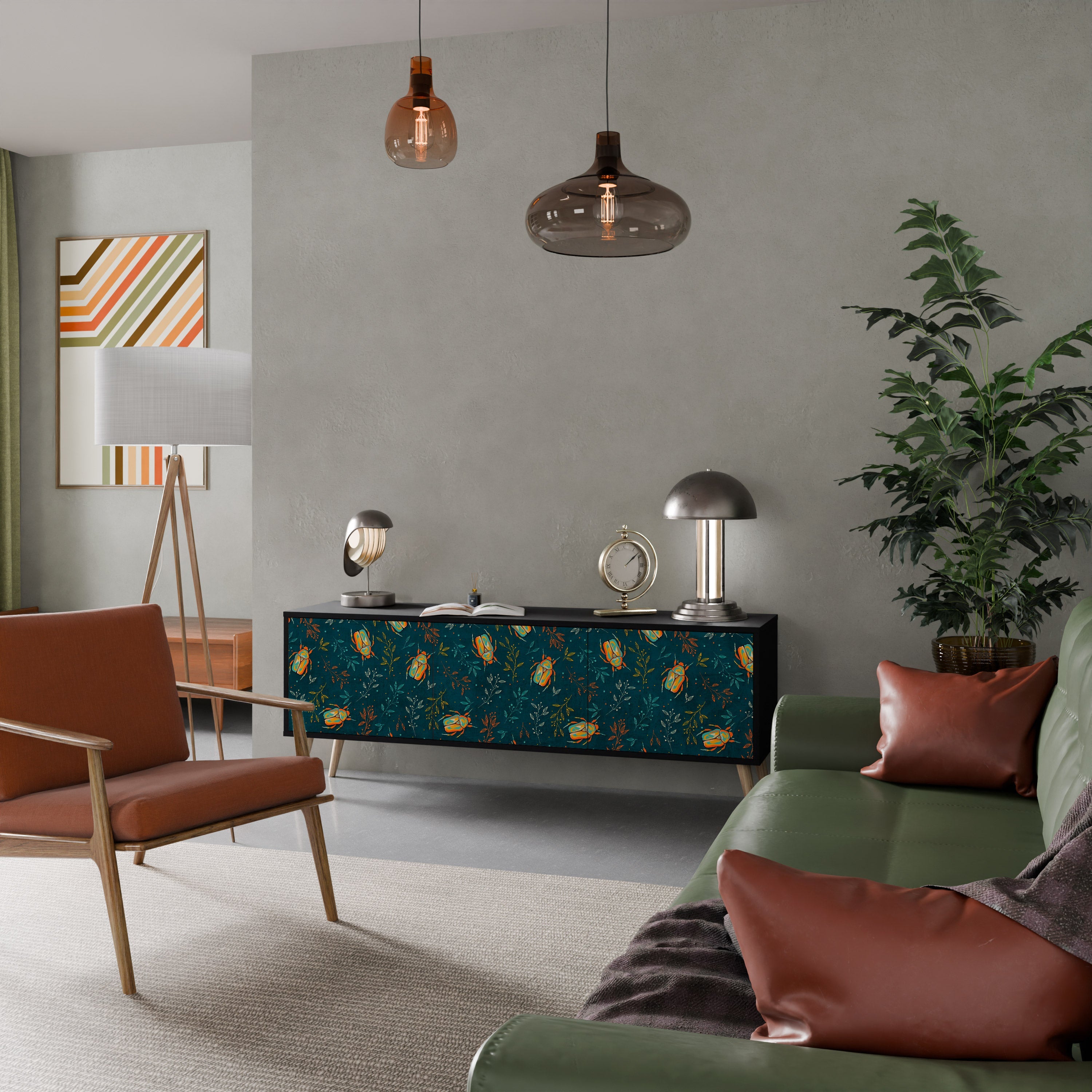 AUTUMN INSECTS Móvel de TV com 3 Portas em Acabamento Preto