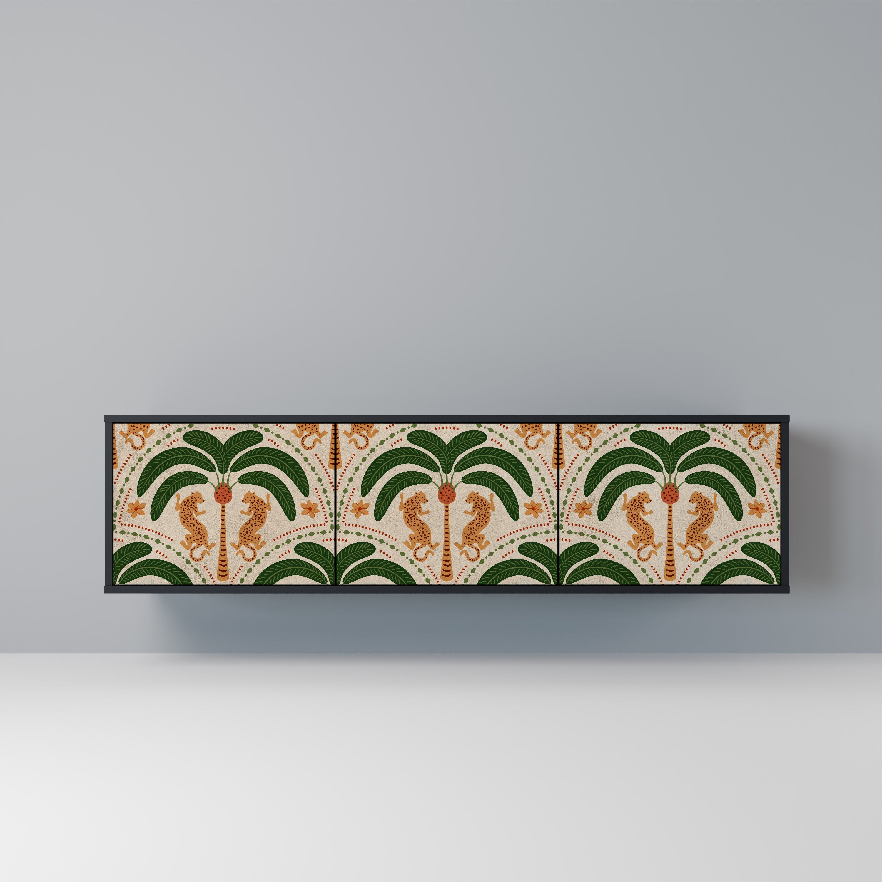 DANCING PREDATORS 3-Door TV Stand in Black Finish