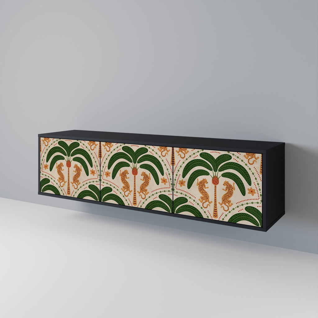 DANCING PREDATORS 3-Door TV Stand in Black Finish