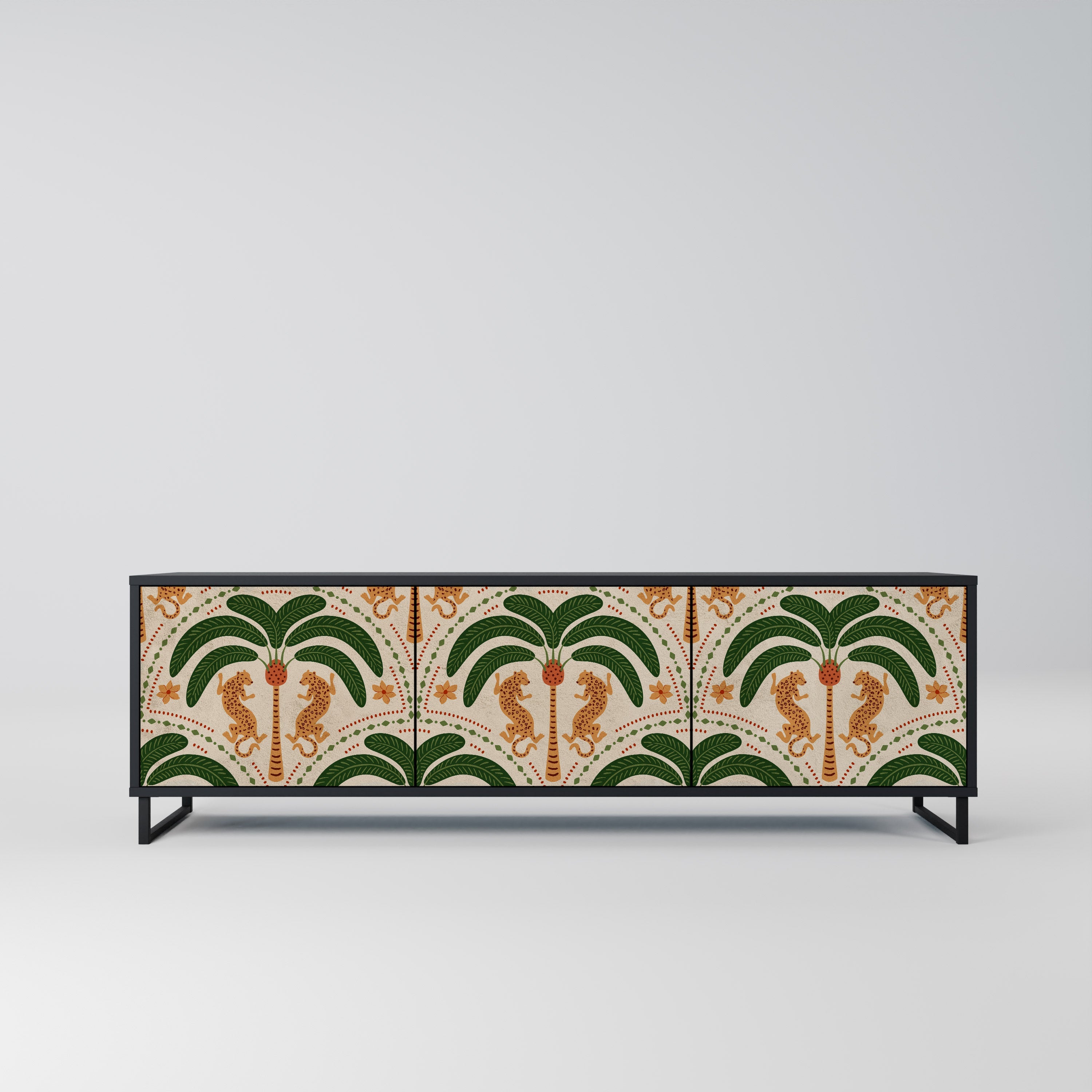 DANCING PREDATORS 3-Door TV Stand in Black Finish