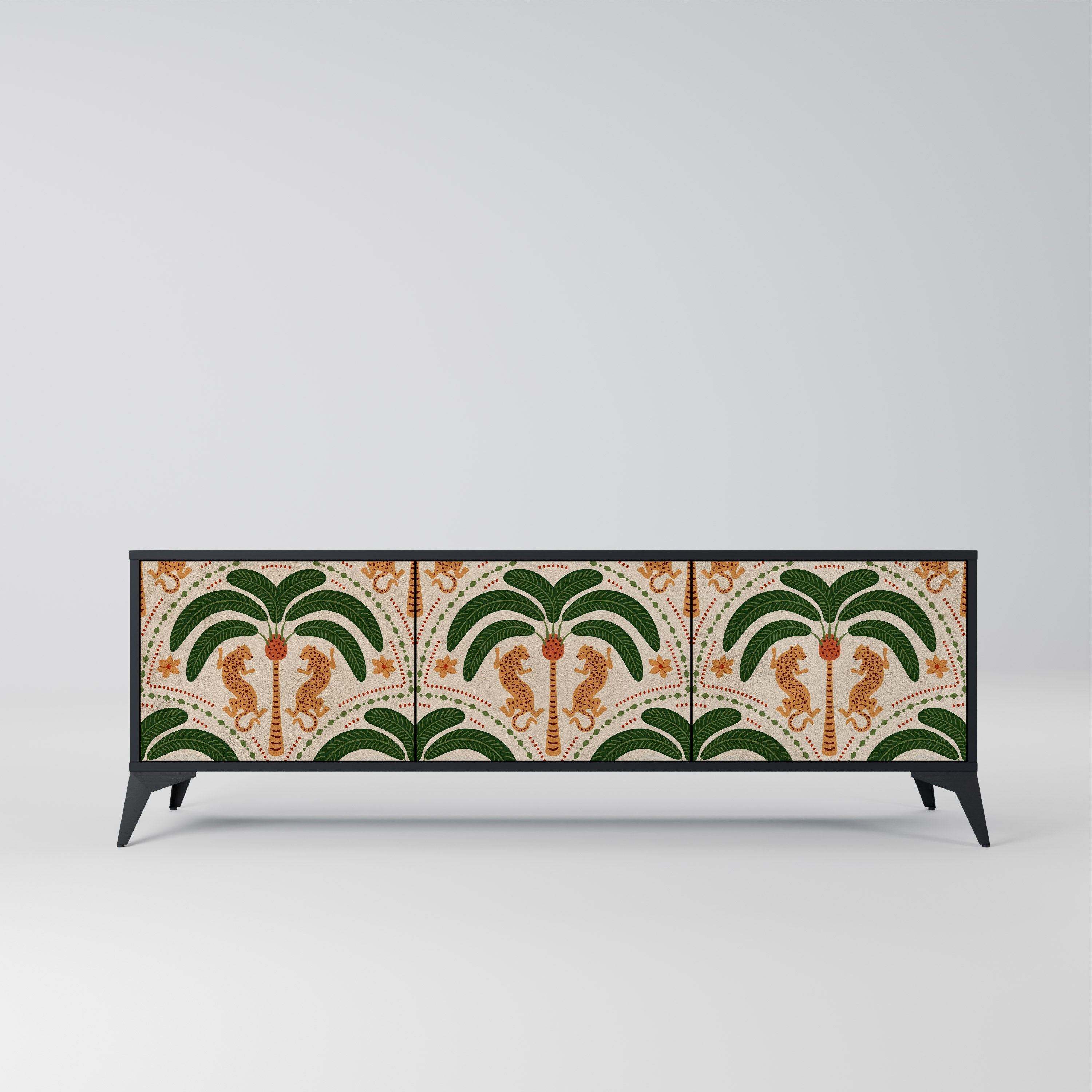 DANCING PREDATORS 3-Door TV Stand in Black Finish