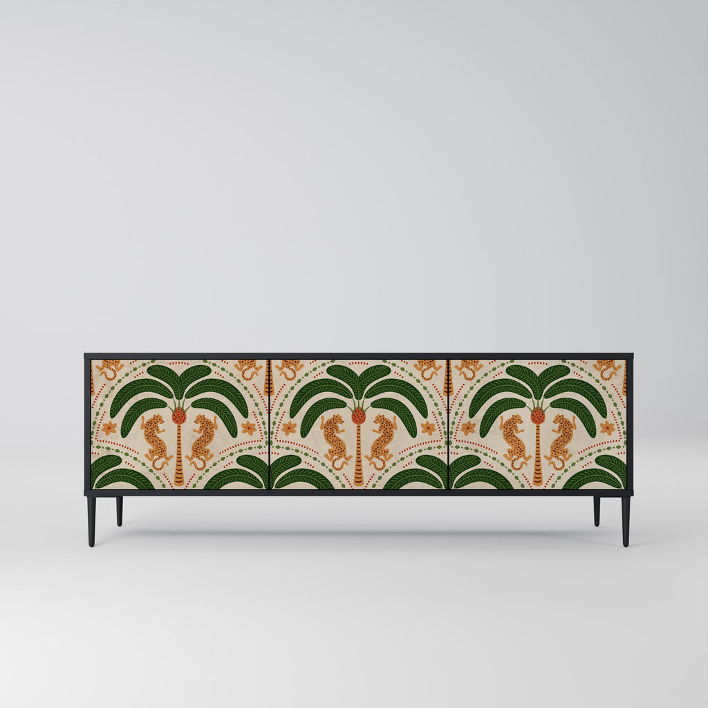 DANCING PREDATORS 3-Door TV Stand in Black Finish