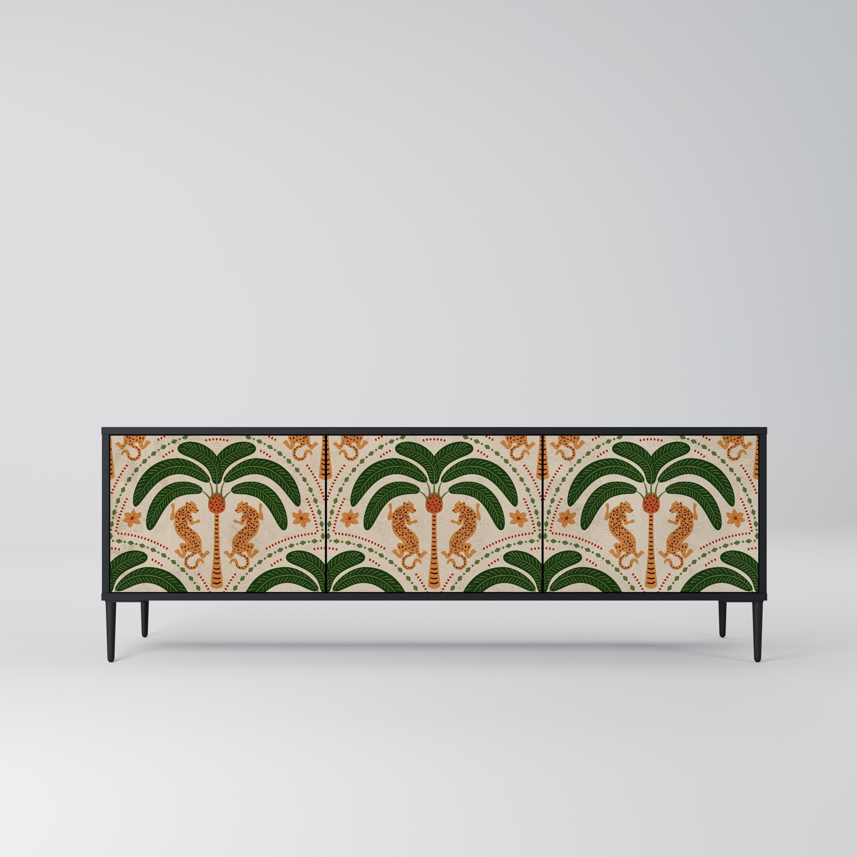 DANCING PREDATORS 3-Door TV Stand in Black Finish