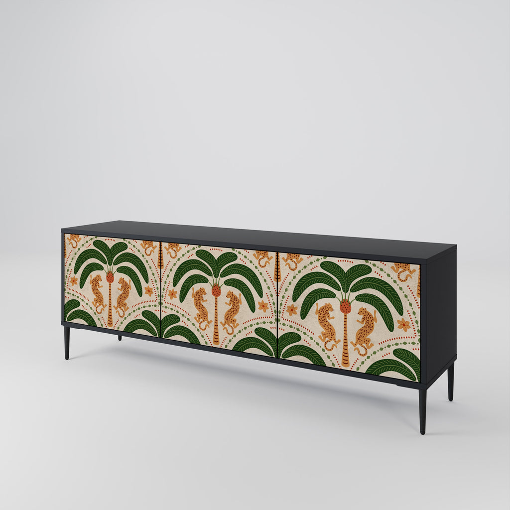 DANCING PREDATORS 3-Door TV Stand in Black Finish