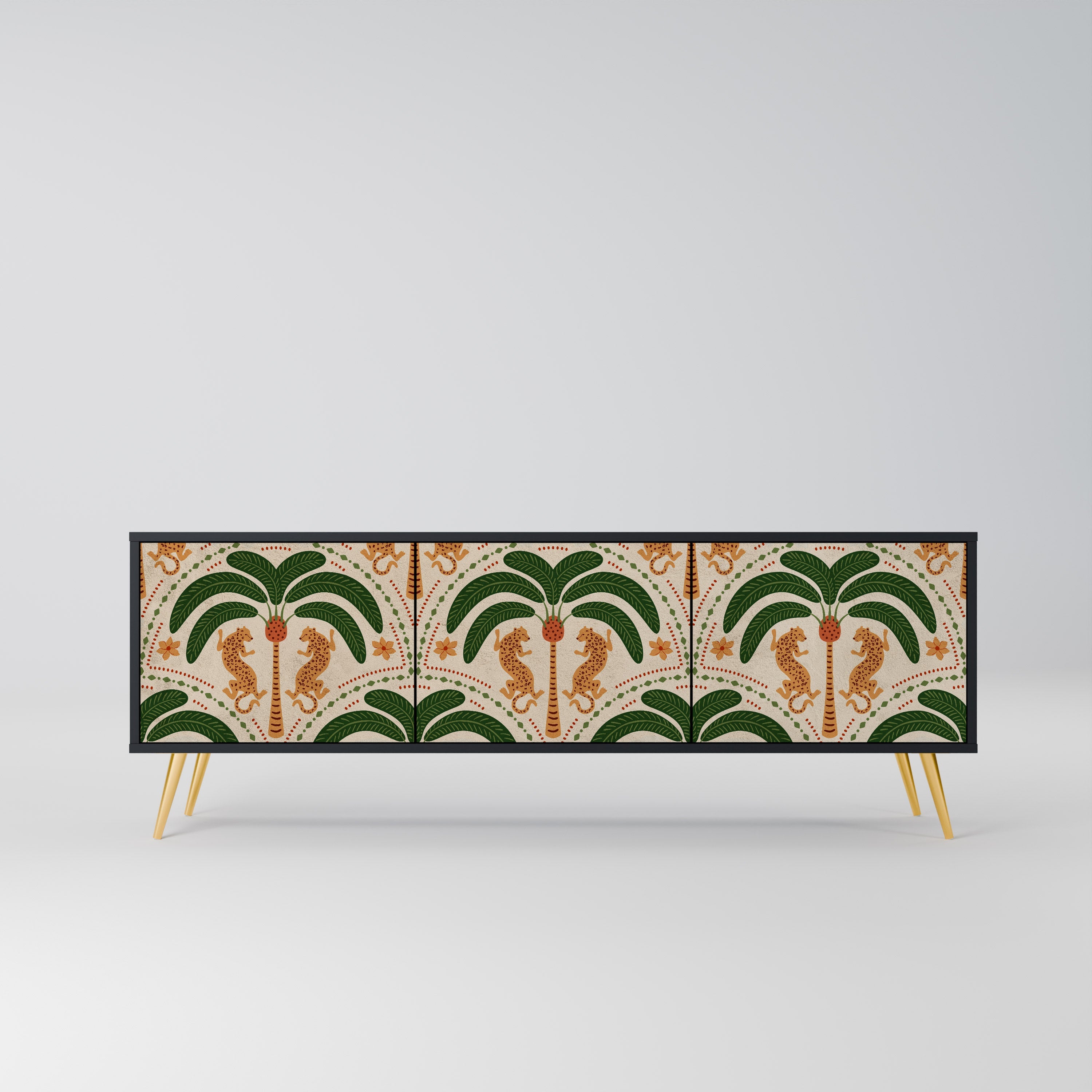 DANCING PREDATORS 3-Door TV Stand in Black Finish