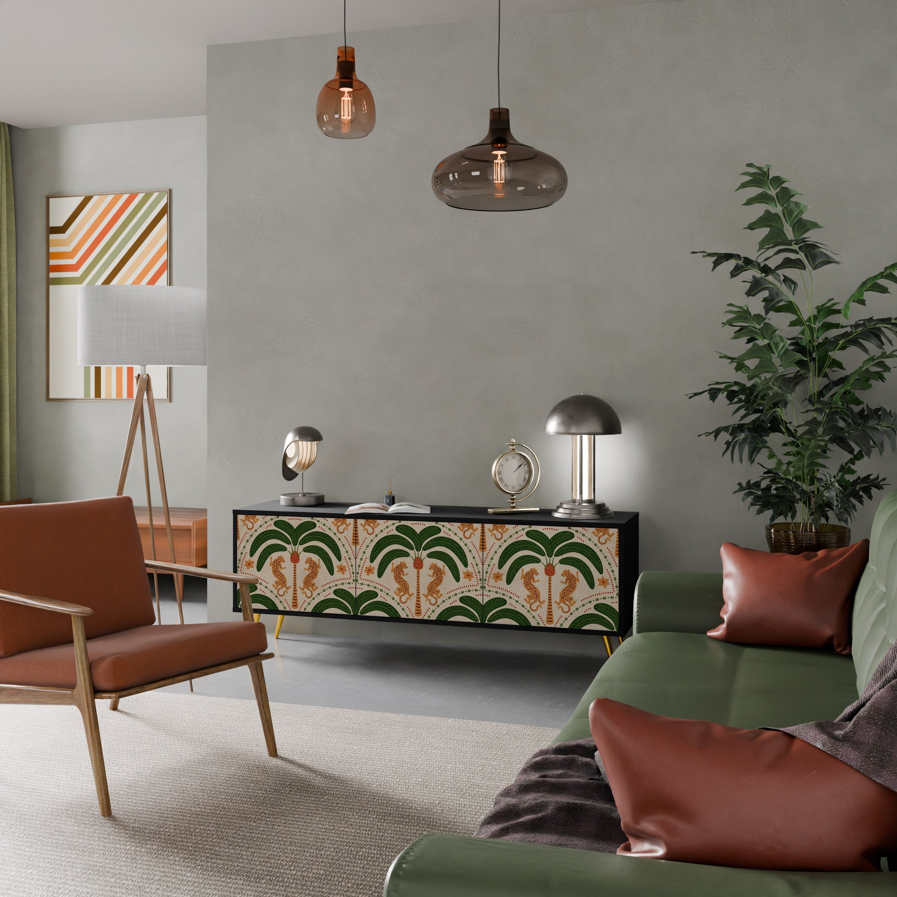 DANCING PREDATORS 3-Door TV Stand in Black Finish