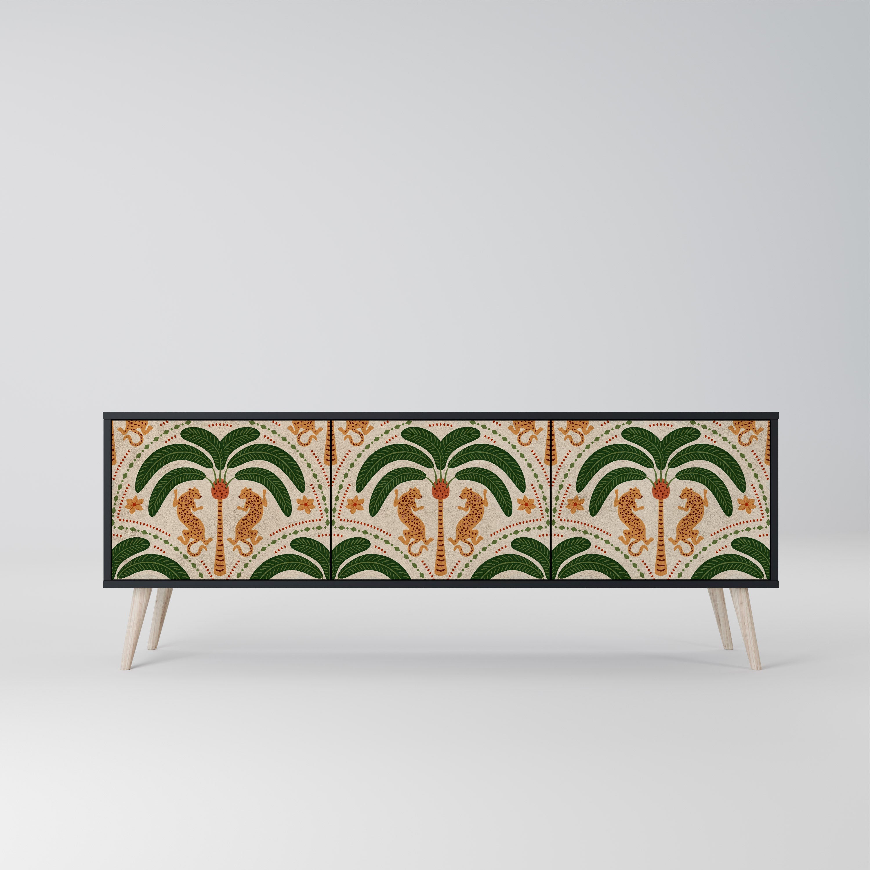 DANCING PREDATORS 3-Door TV Stand in Black Finish