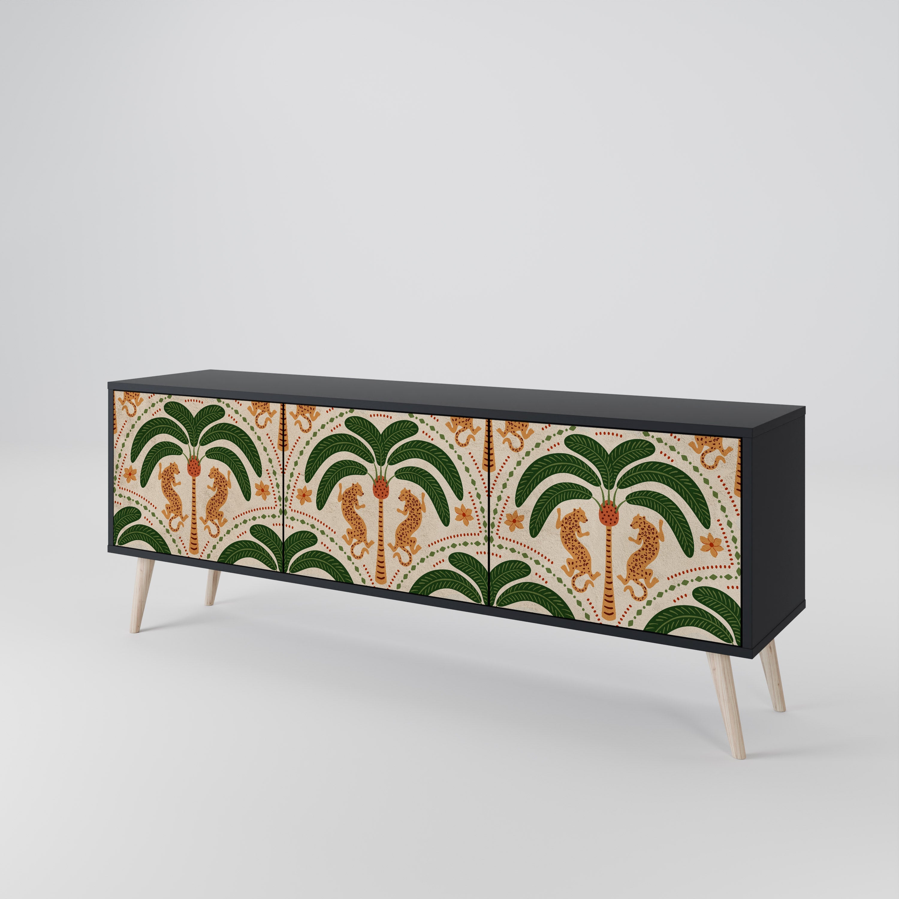 DANCING PREDATORS 3-Door TV Stand in Black Finish