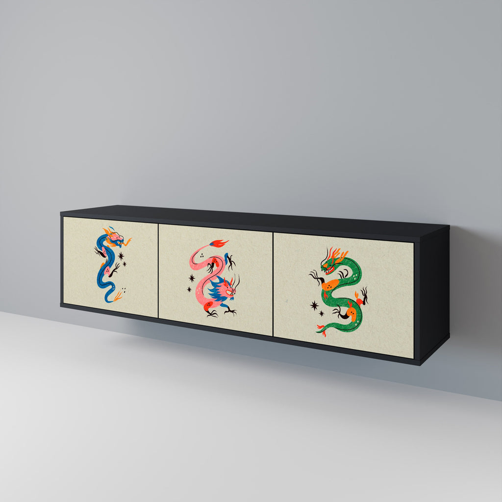 MYTHOLOGICAL CREATURES 3-Door TV Stand in Black Finish