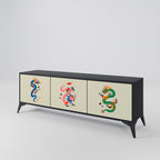 MYTHOLOGICAL CREATURES 3-Door TV Stand in Black Finish