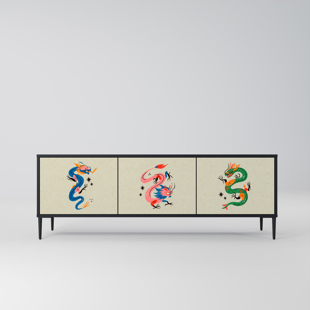 MYTHOLOGICAL CREATURES 3-Door TV Stand in Black Finish