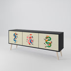 MYTHOLOGICAL CREATURES 3-Door TV Stand in Black Finish