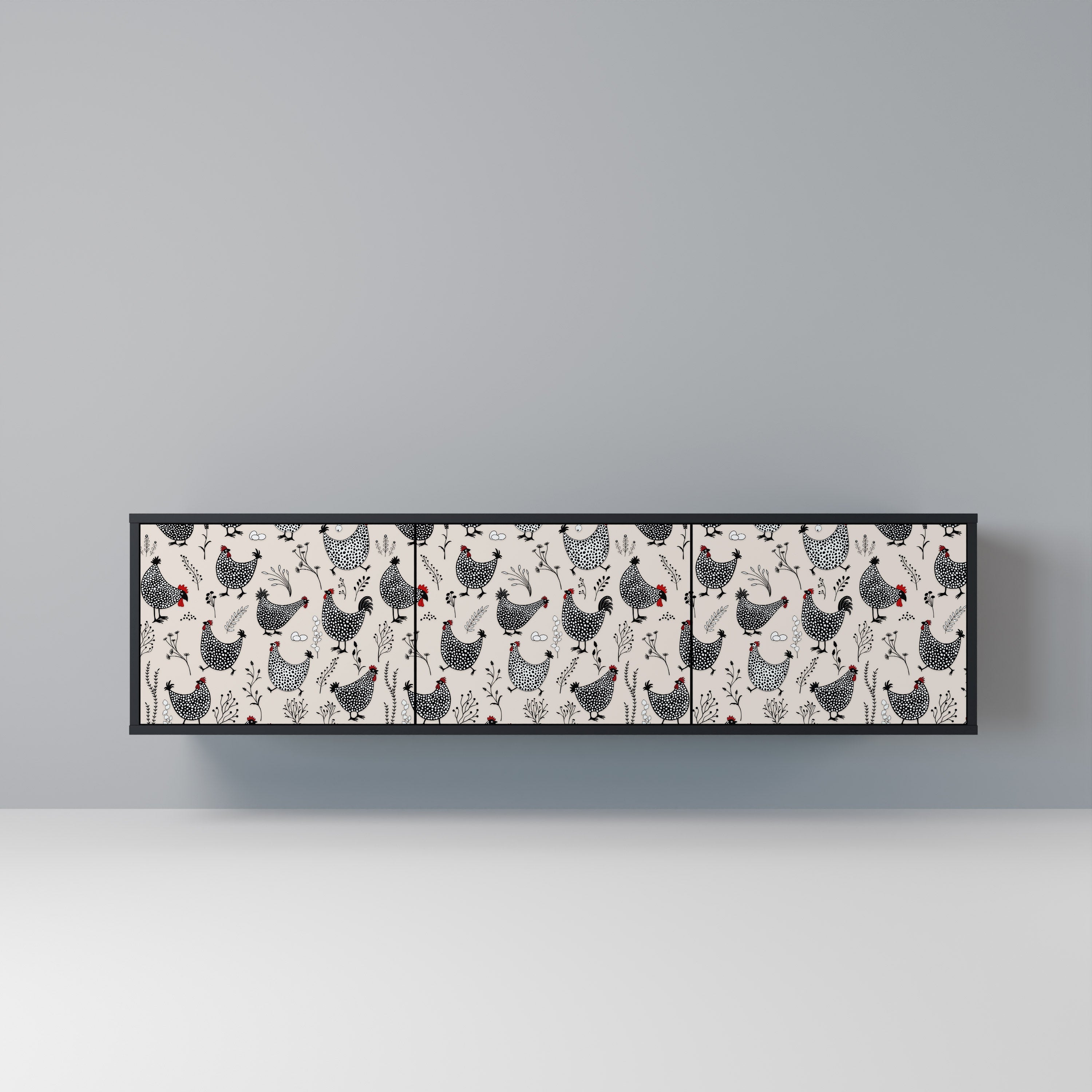 HAPPY HENS 3-Door TV Stand in Black Finish