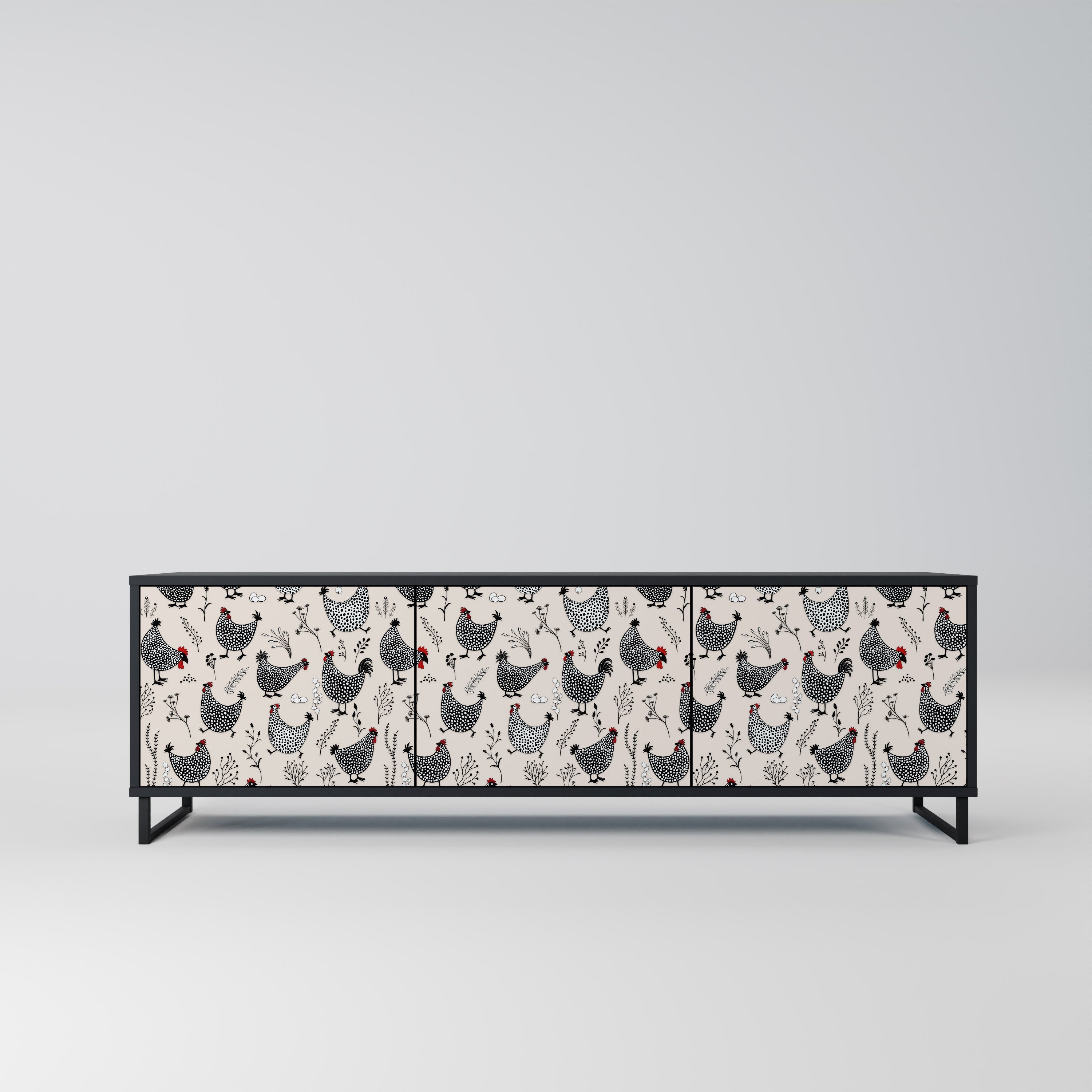 HAPPY HENS 3-Door TV Stand in Black Finish