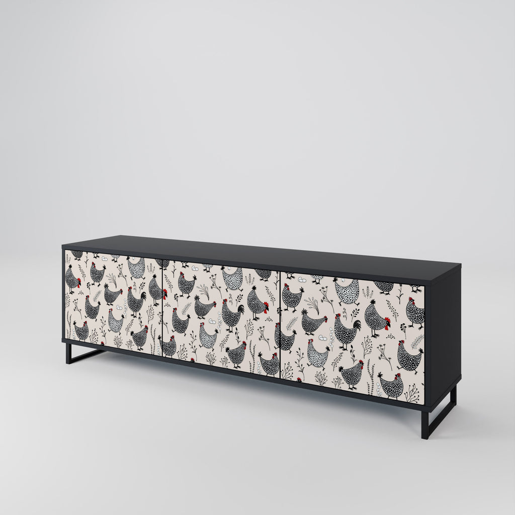 HAPPY HENS 3-Door TV Stand in Black Finish